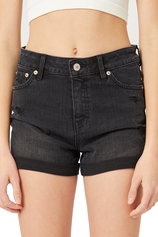 Women's Summer Casual Sexy Cute Denim Jean Shorts Pants - Rolled Hem Distressed Ripped Denim Shorts LT6763PM Black