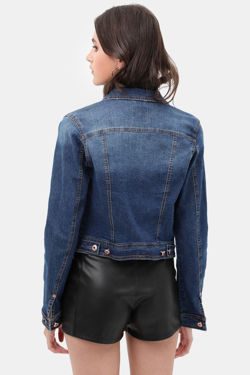 Women's Casual Vintage Distressed Cropped Long Sleeve Denim Jean Jacket