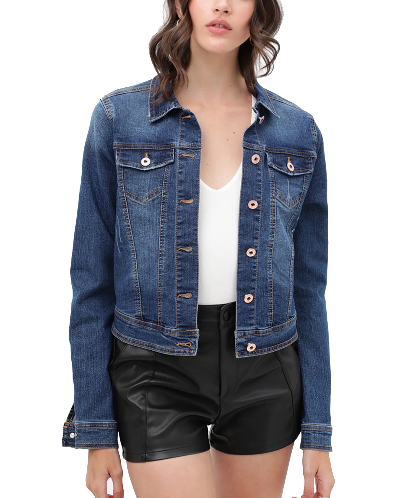Women's Casual Vintage Distressed Cropped Long Sleeve Denim Jean Jacket