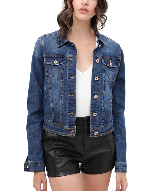 Women's Casual  Vintage Distressed Cropped Long Sleeve Denim Jean Jacket