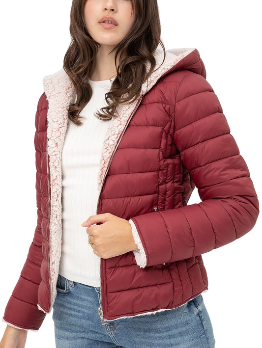 Women's Reversible Faux Fur Quilted Puffer Hooded Jacket LTJ8014