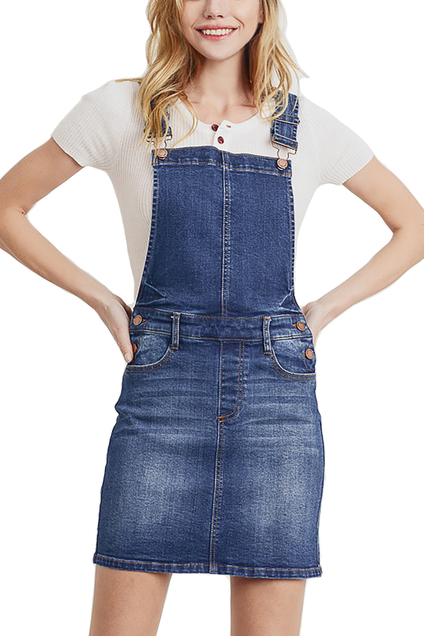 Womens Cute Denim Jean Overall Short Dress Skirt - Classic Washed Overall Skirts CTB583LSK