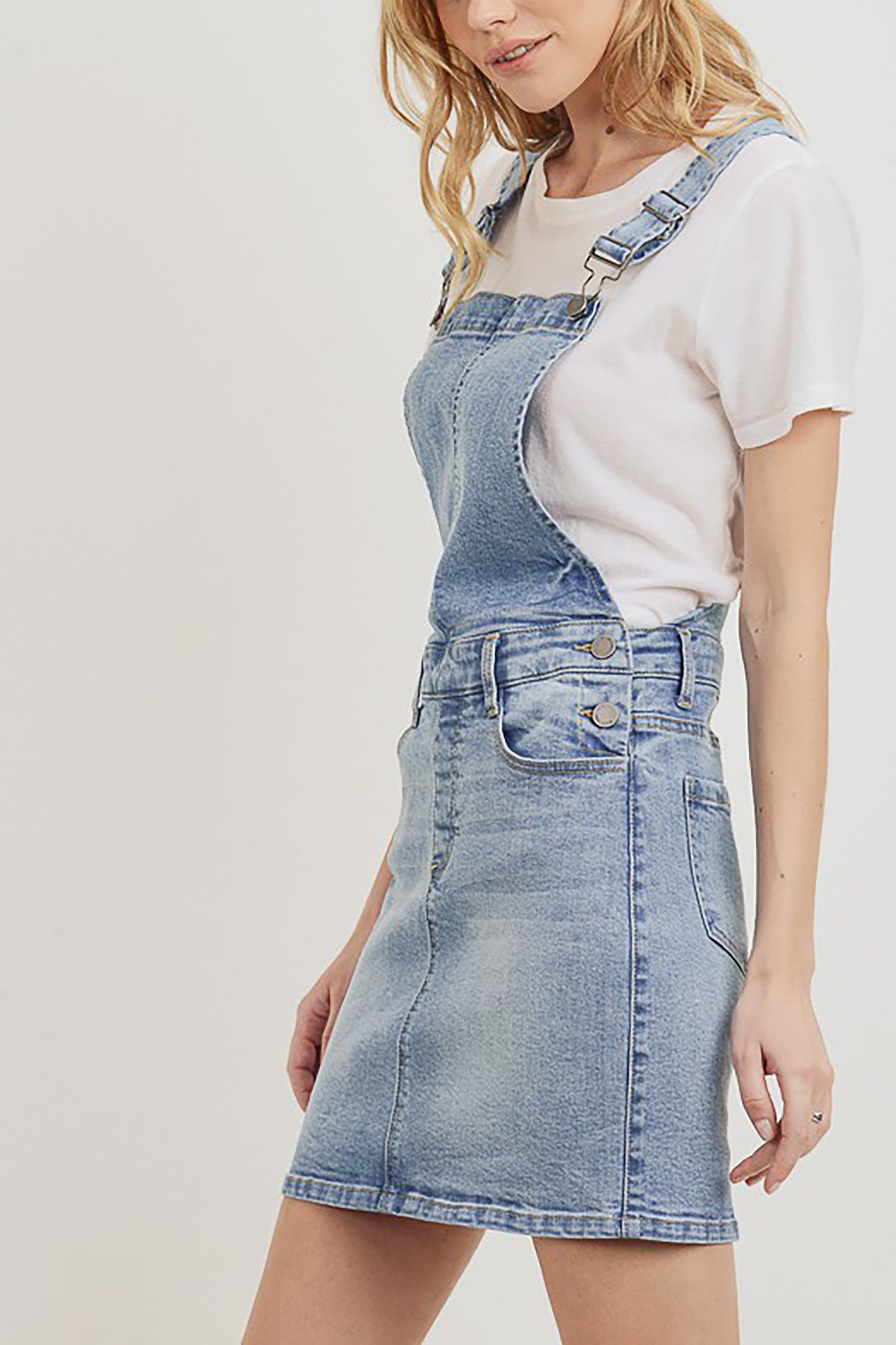 Womens Cute Denim Jean Overall Short Dress Skirt - Classic Washed Overall Skirts CTB583LSK