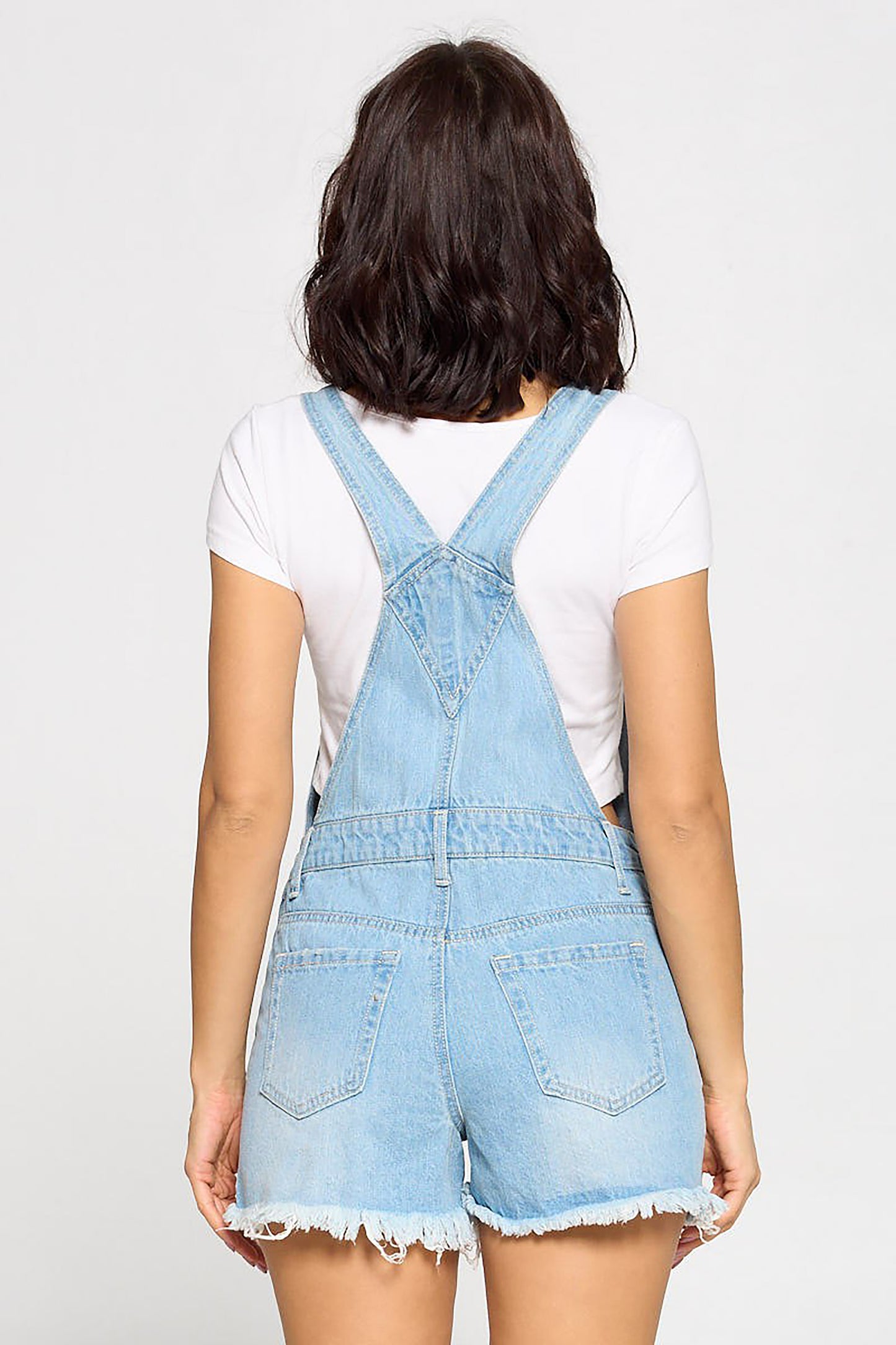 Womens Cute Denim Romper Overall Shorts – Raw Hem Bib Shortalls CTB686