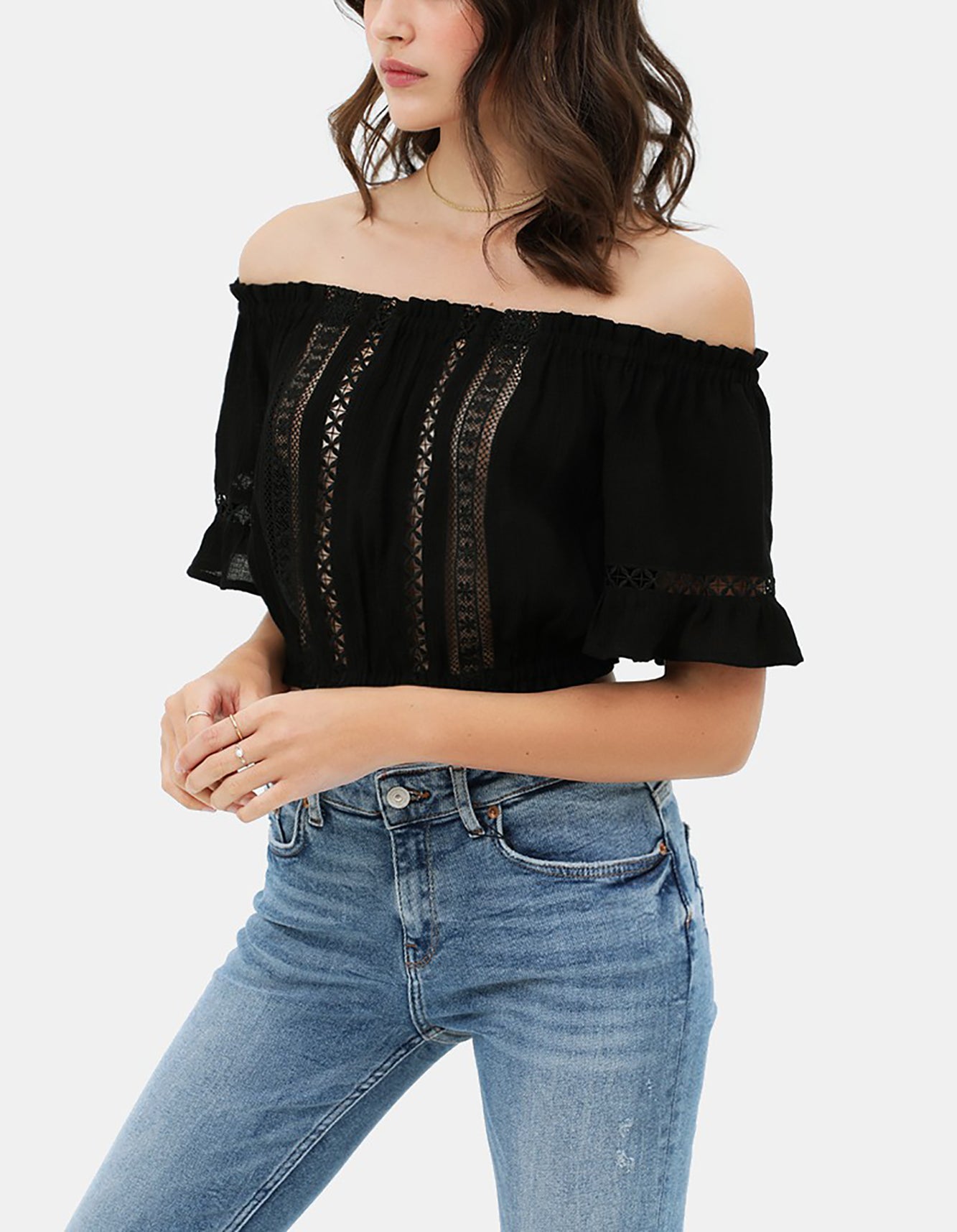 Women's Summer Cute Sexy Off Shoulder Tops - Lace Panels Short Crop Tube Top