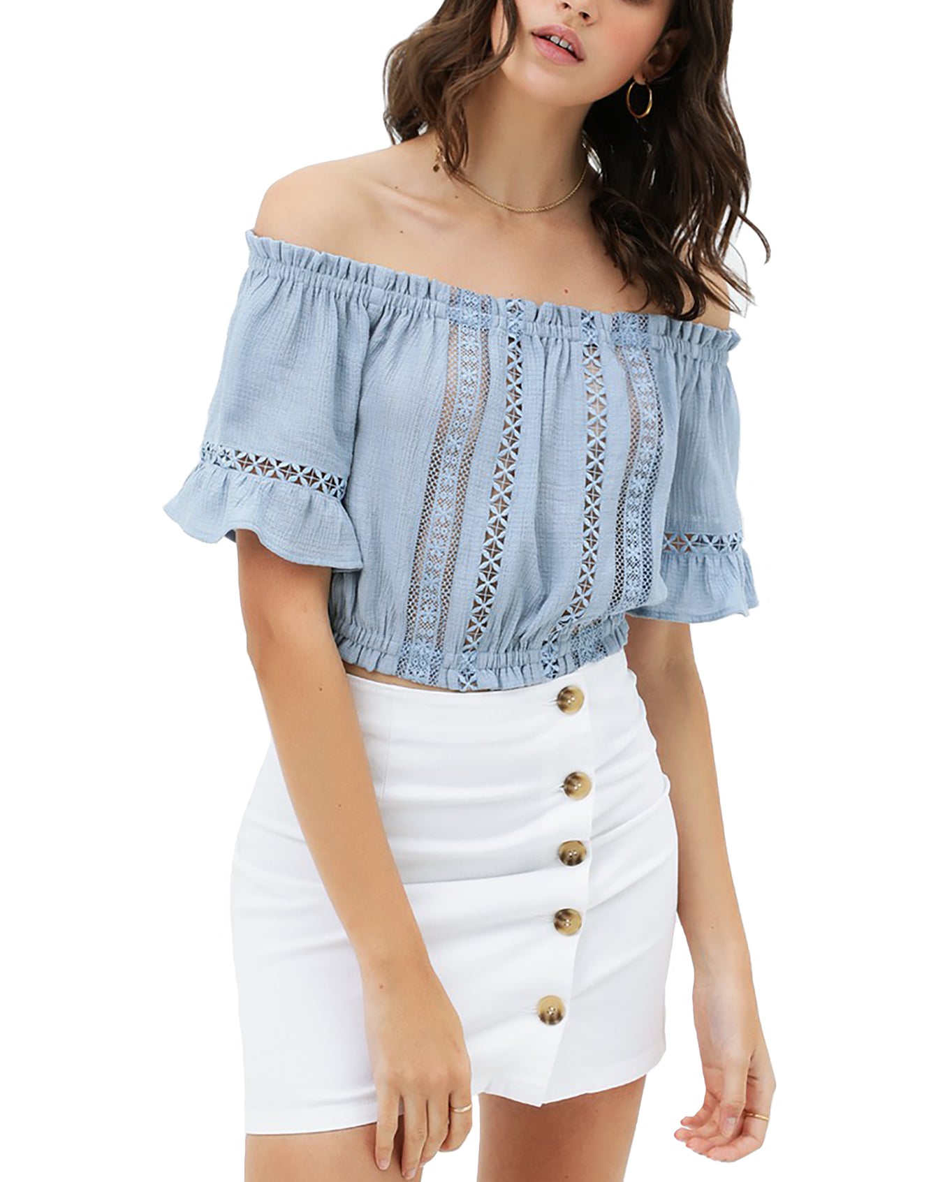 Women's Summer Cute Sexy Off Shoulder Tops - Lace Panels Short Crop Tube Top