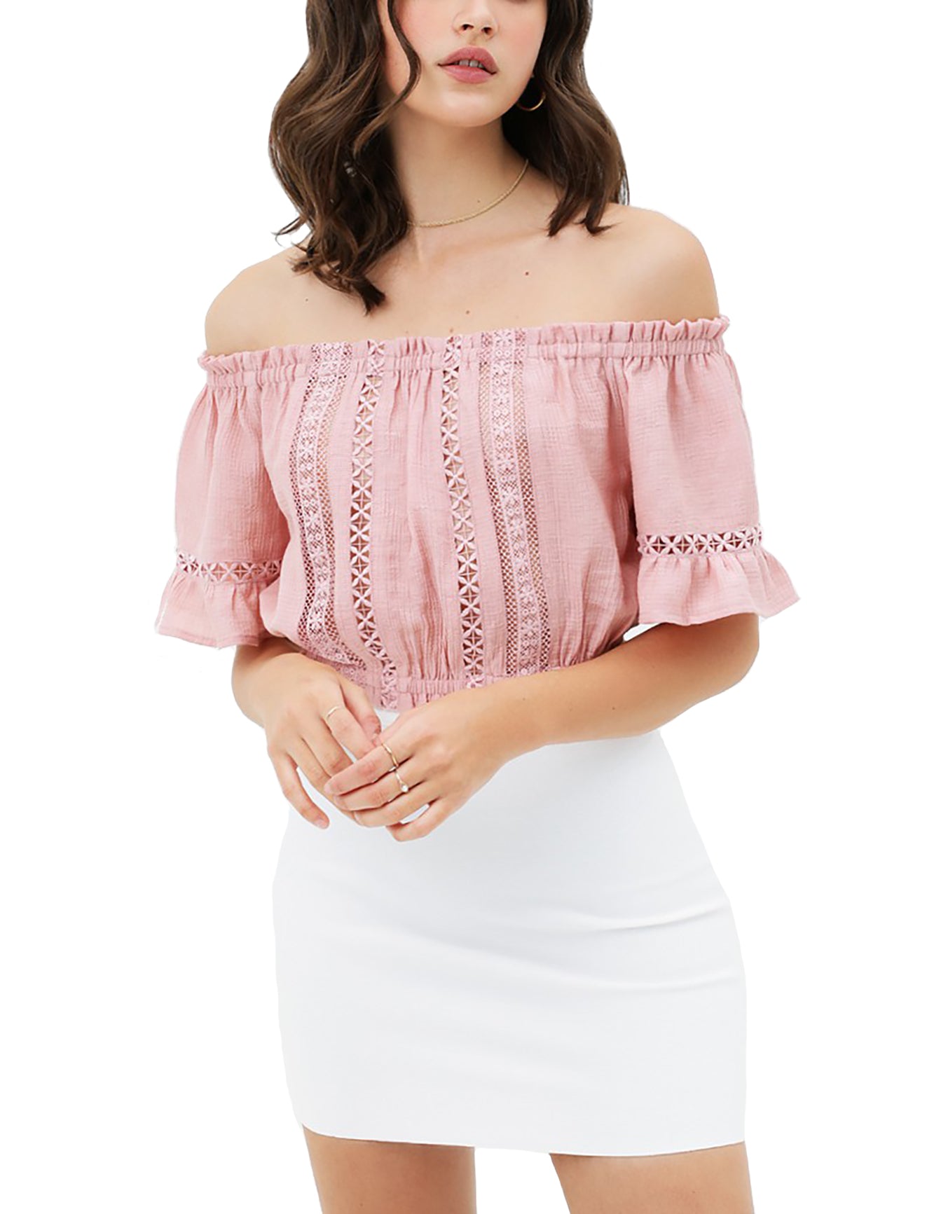 Women's Summer Cute Sexy Off Shoulder Tops - Lace Panels Short Crop Tube Top