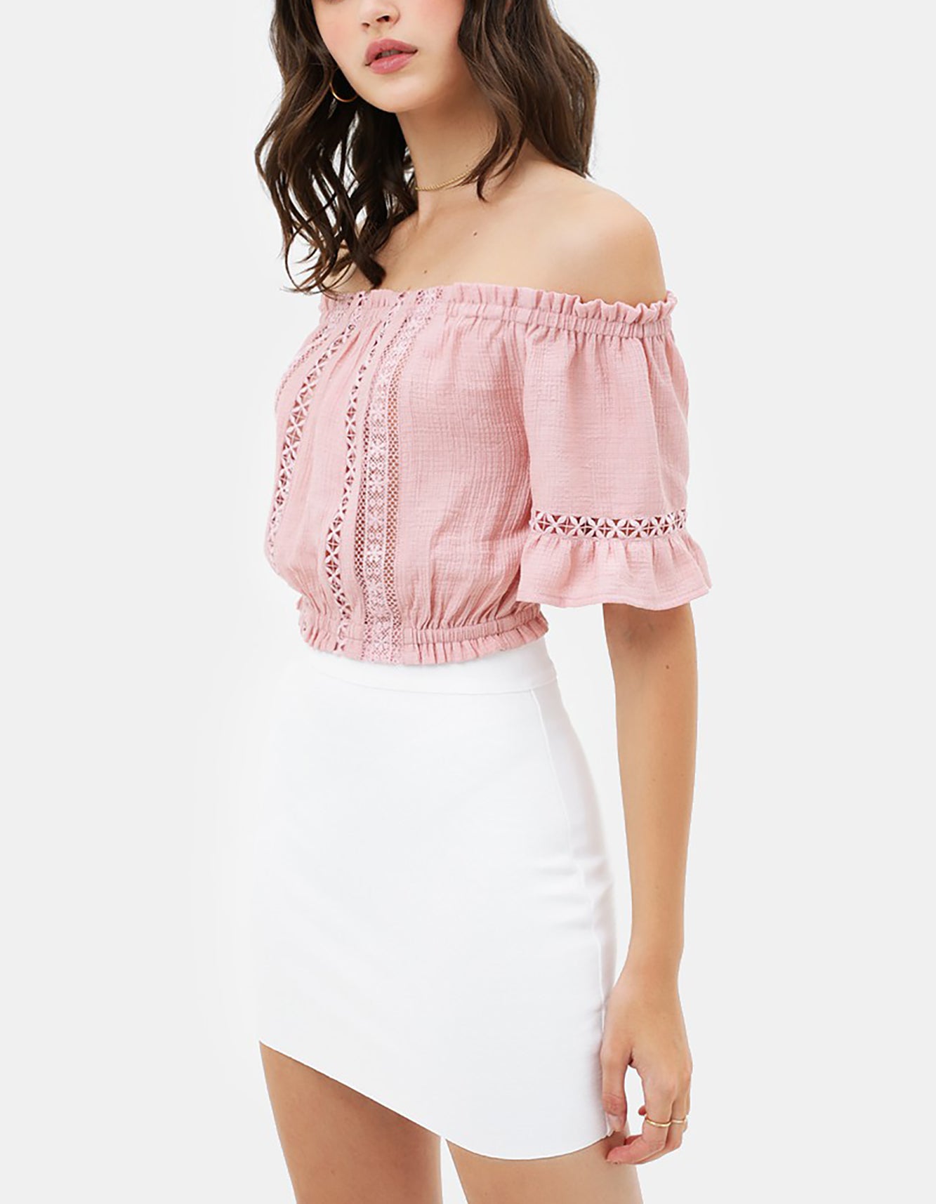 Women's Summer Cute Sexy Off Shoulder Tops - Lace Panels Short Crop Tube Top