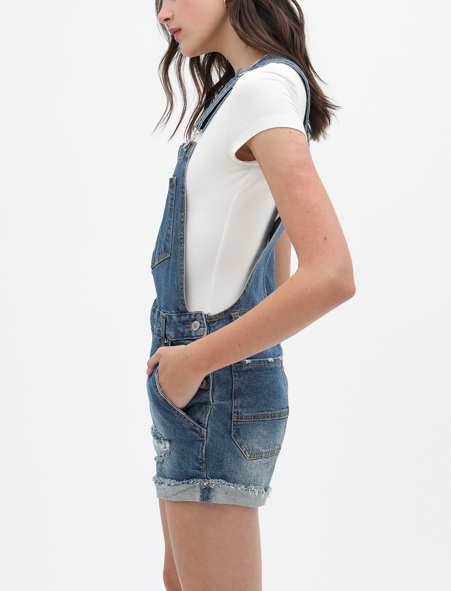 Women’s Summer Cute Denim Romper Overall Shorts – Distressed Frayed Rolled Hem Bib Shortalls 3121RS