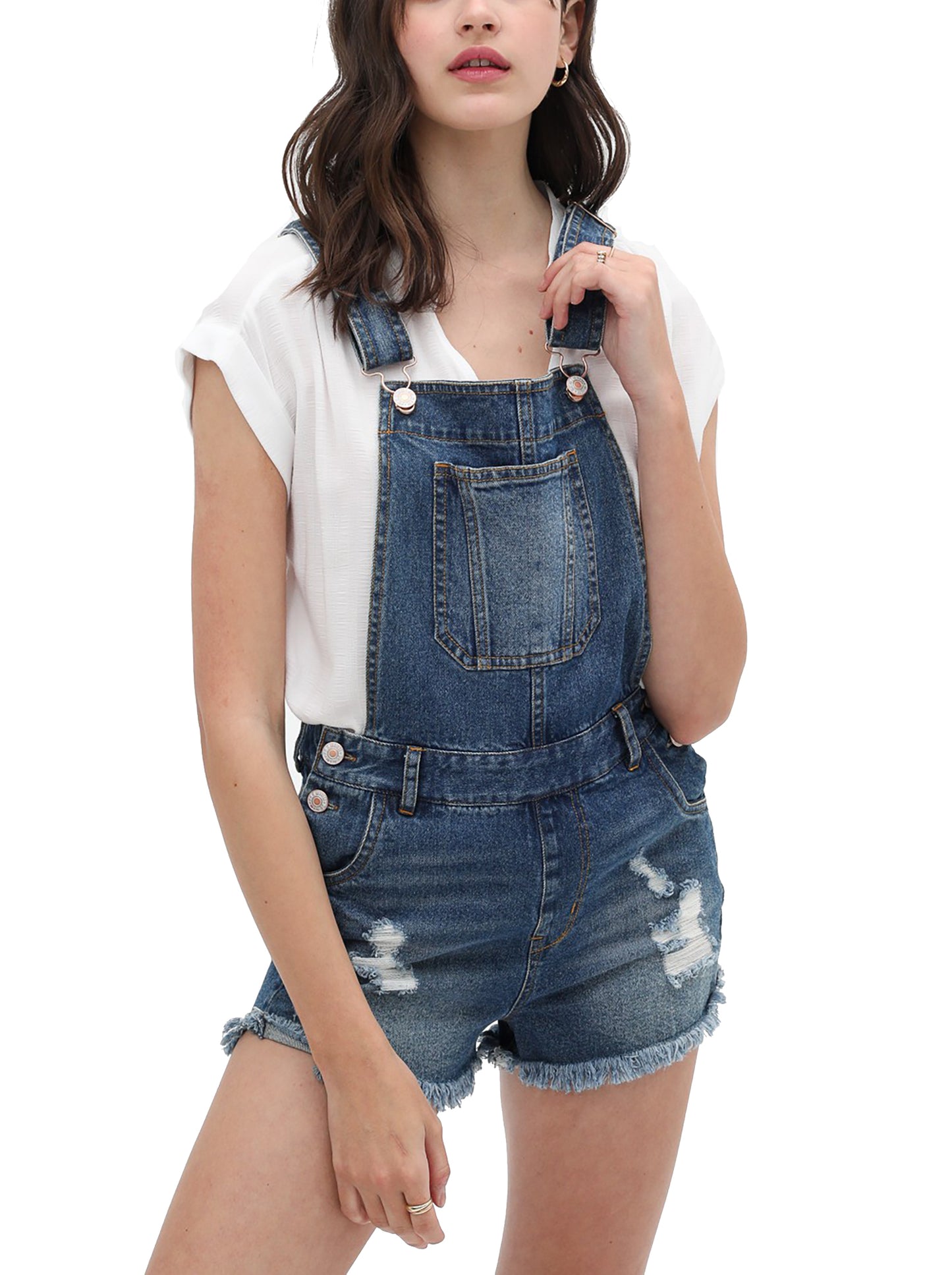 Women’s Summer Cute Denim Romper Overall Shorts – Frayed Hem Ripped Bib Shortalls 3122RS