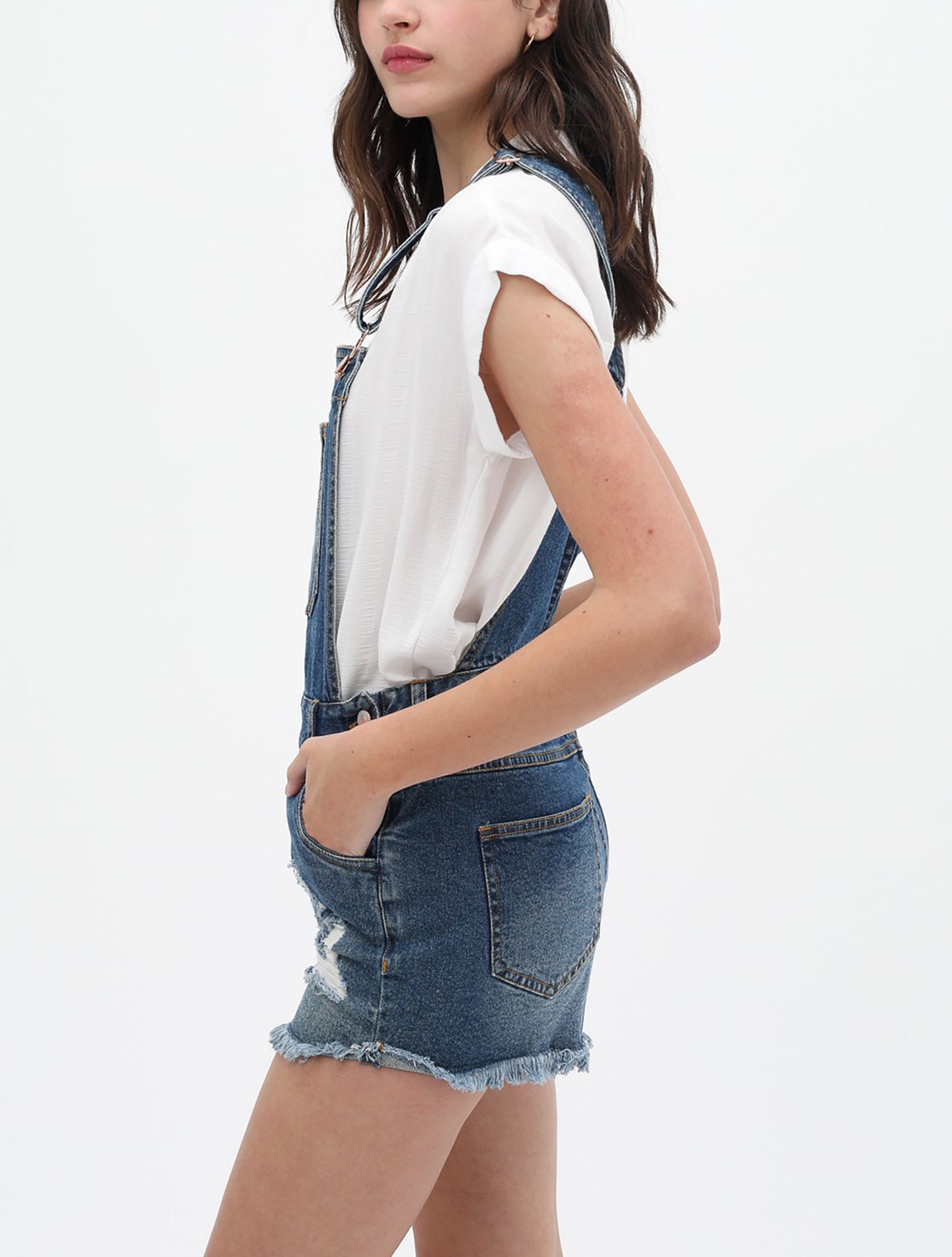 Women’s Summer Cute Denim Romper Overall Shorts – Frayed Hem Ripped Bib Shortalls 3122RS