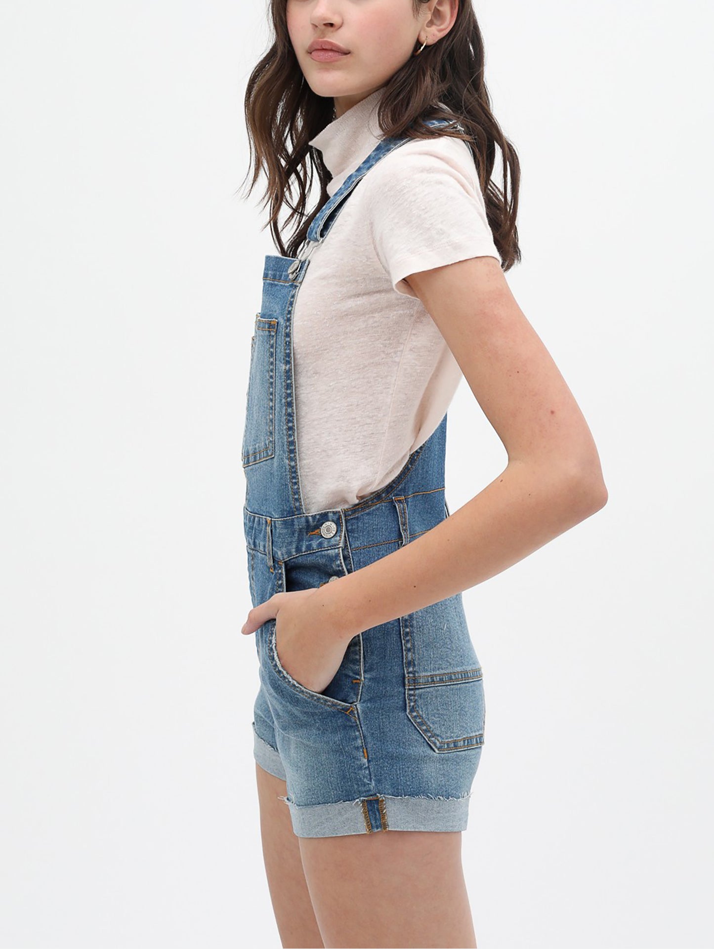 Women’s Summer Cute Denim Romper Overall Shorts –  Distressed Rolled Hem Bib Shortalls 3373RK