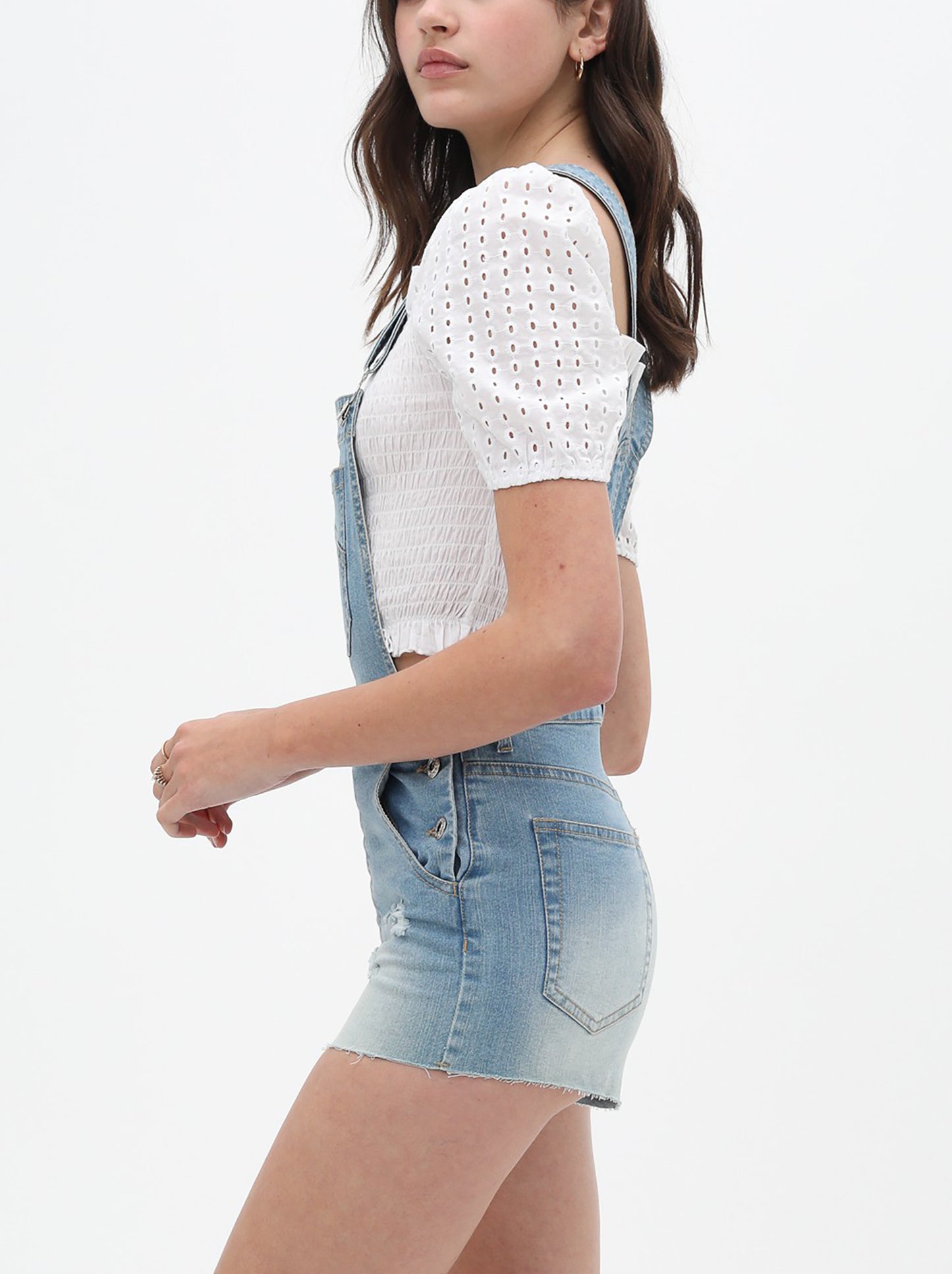 Women’s Summer Cute Denim Romper Overall Shorts – Distressed Raw Edge Hem Bib Shortalls 3408RK