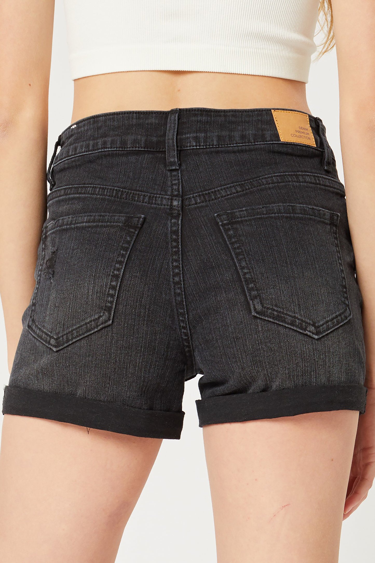 Women's Summer Casual Sexy Cute Denim Jean Shorts Pants - Rolled Hem Distressed Ripped Denim Shorts LT6763PM Black