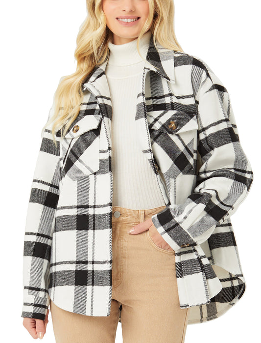 Womens Casual Plaid Shirt Jacket Long Line Button Down Shacket Coat Jacket LT80003JY