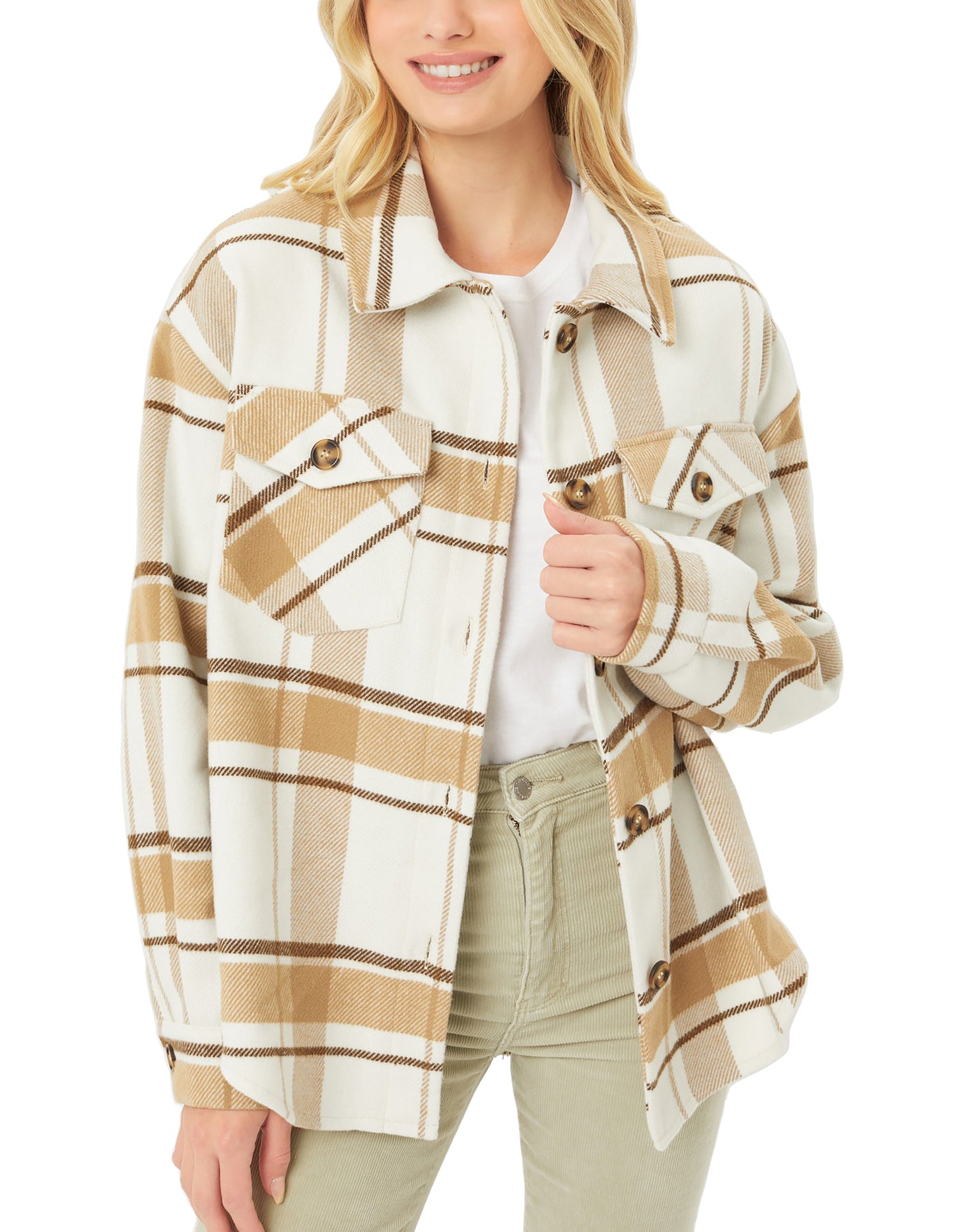 Womens Casual Plaid Shirt Jacket Long Line Button Down Shacket Coat Jacket LT80003JY