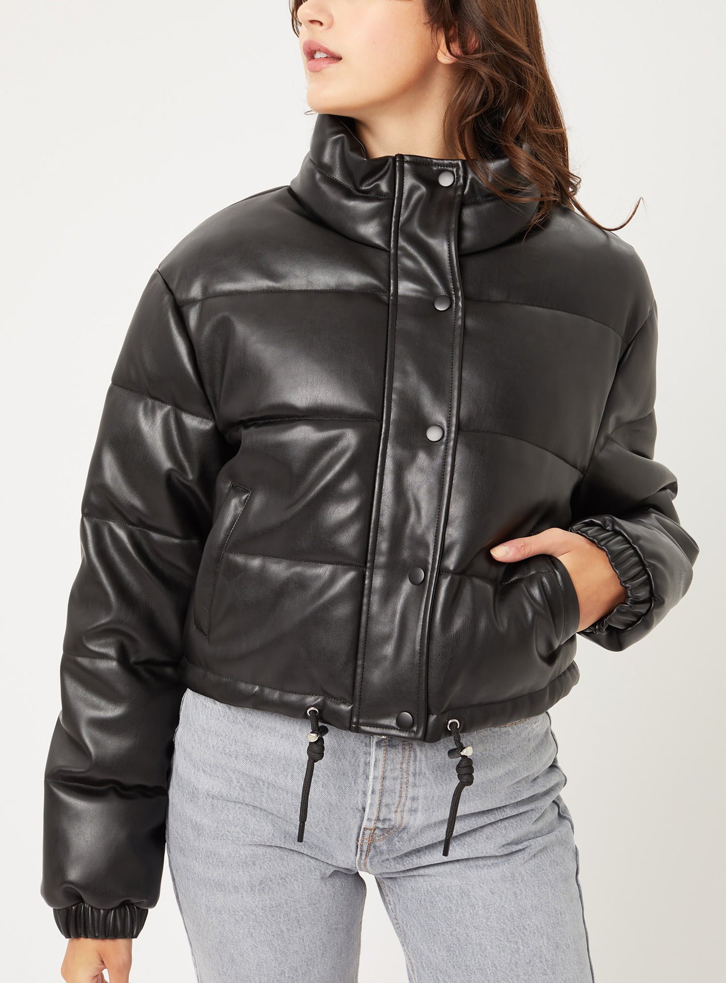 Women’s PU Leather Puffer Quilted Jacket LT8170JM