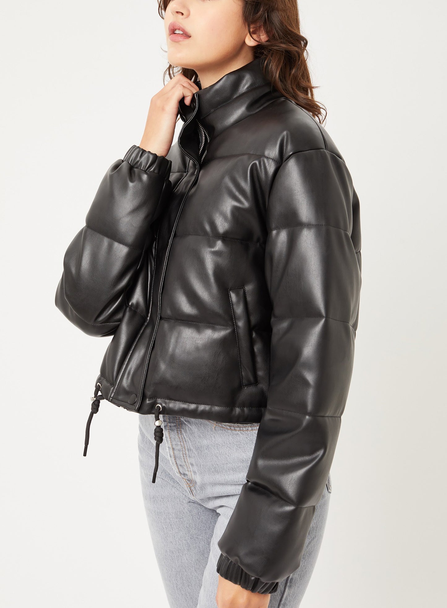 Women’s PU Leather Puffer Quilted Jacket LT8170JM