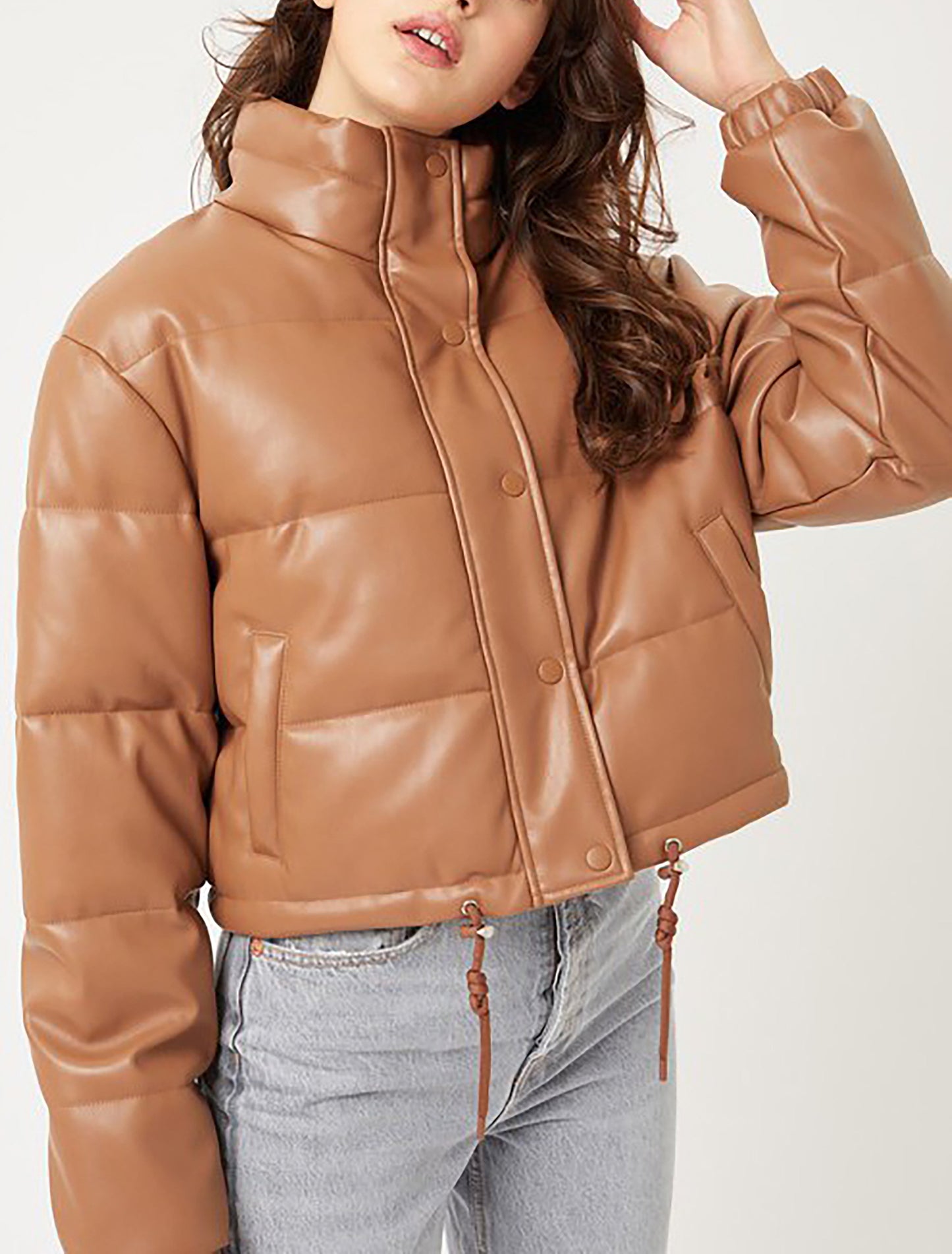 Women’s PU Leather Puffer Quilted Jacket LT8170JM