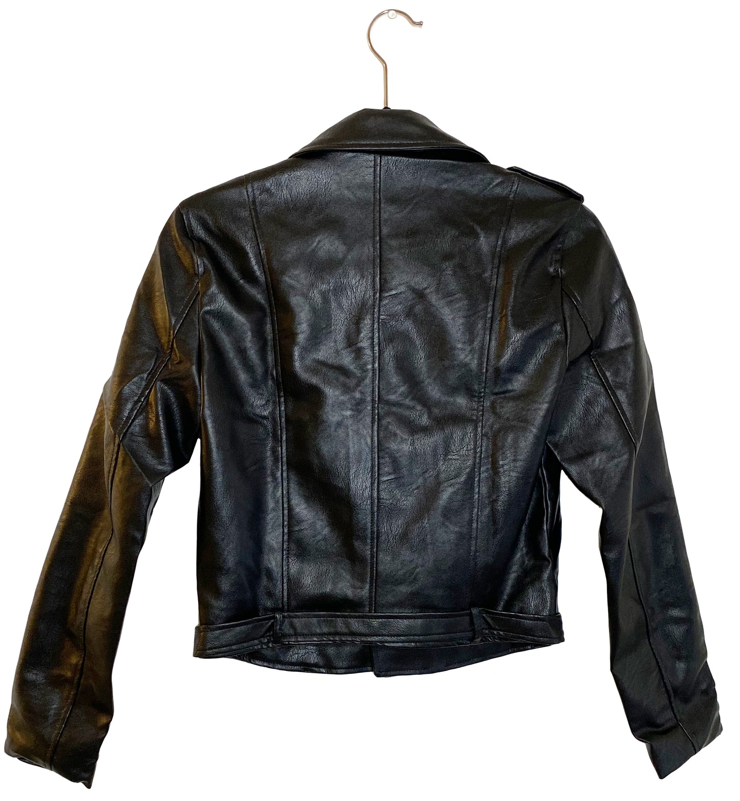 Women’s Faux Leather Moto Jacket - Classic Rider Zip up Belted Cropped Short Bicker Coat Lt8654jh