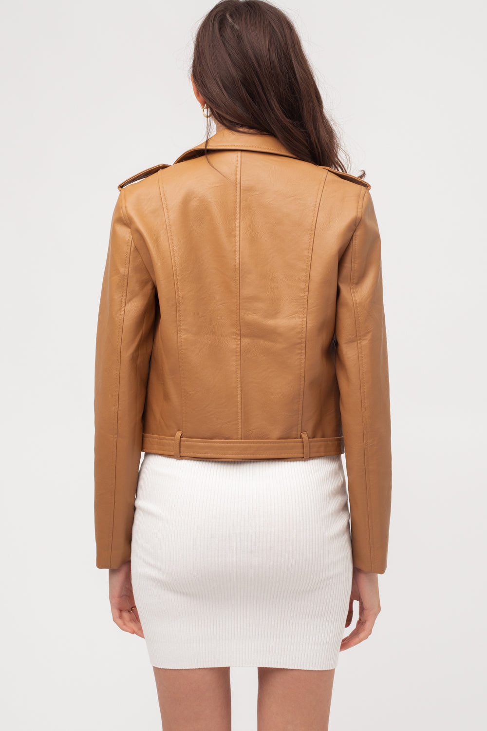 Women’s Faux Leather Moto Jacket - Classic Rider Zip up Belted Cropped Short Bicker Coat Lt8654jh