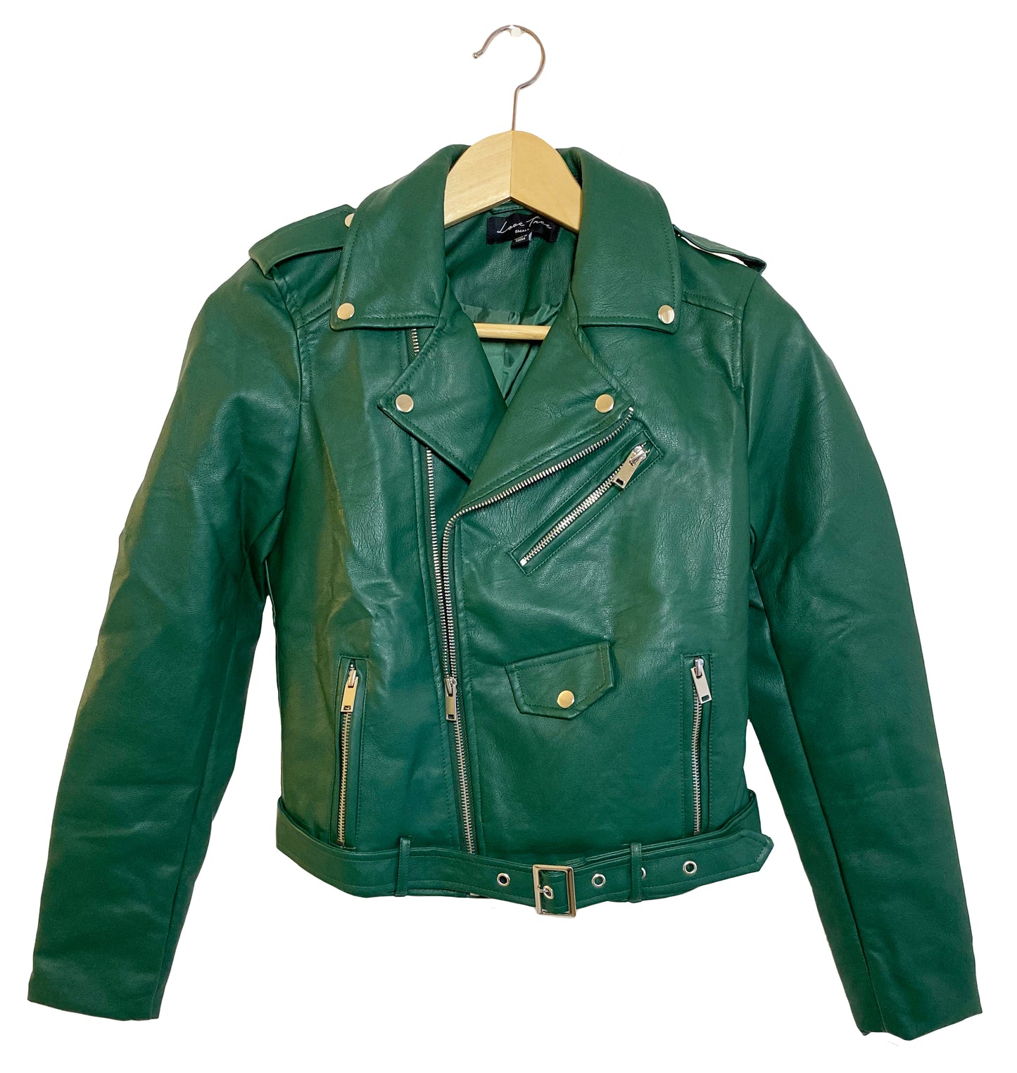 Women’s Faux Leather Moto Jacket - Classic Rider Zip up Belted Cropped Short Bicker Coat Lt8654jh