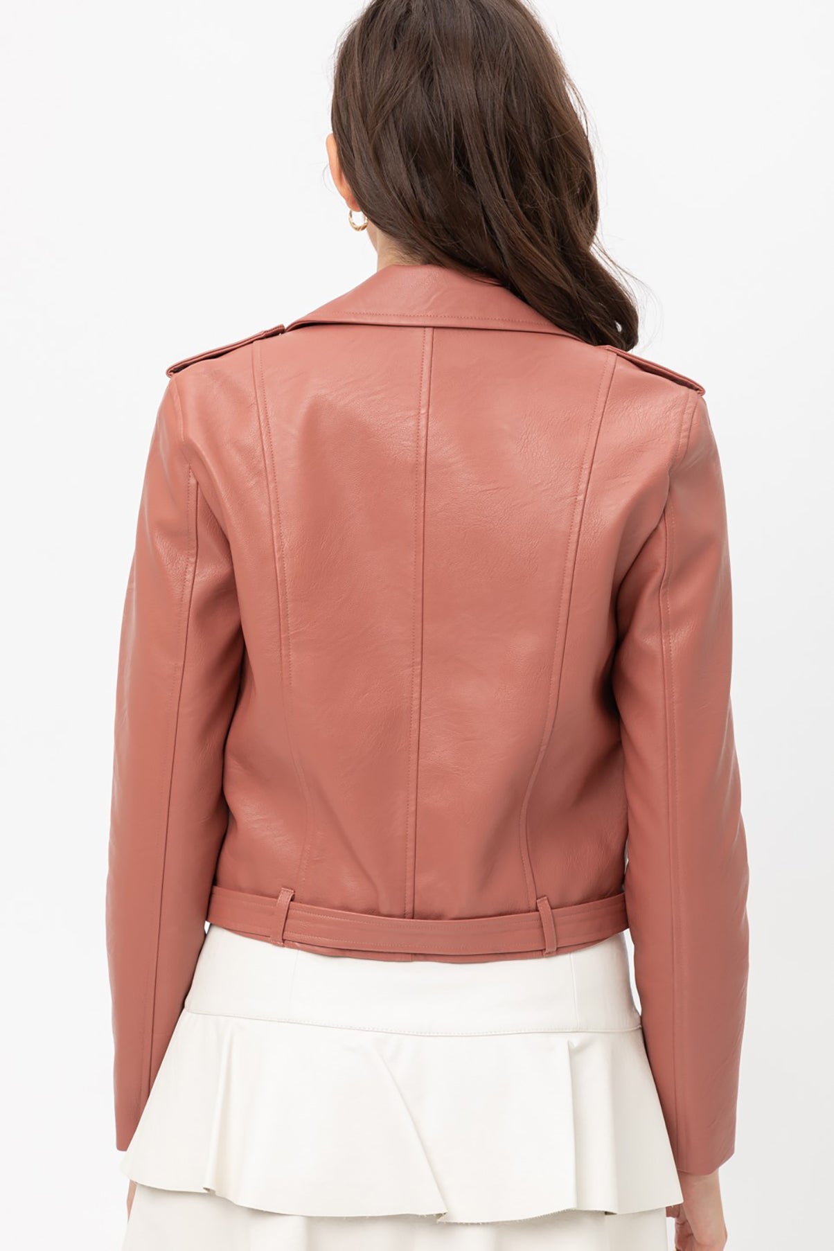 Women’s Faux Leather Moto Jacket - Classic Rider Zip up Belted Cropped Short Bicker Coat Lt8654jh