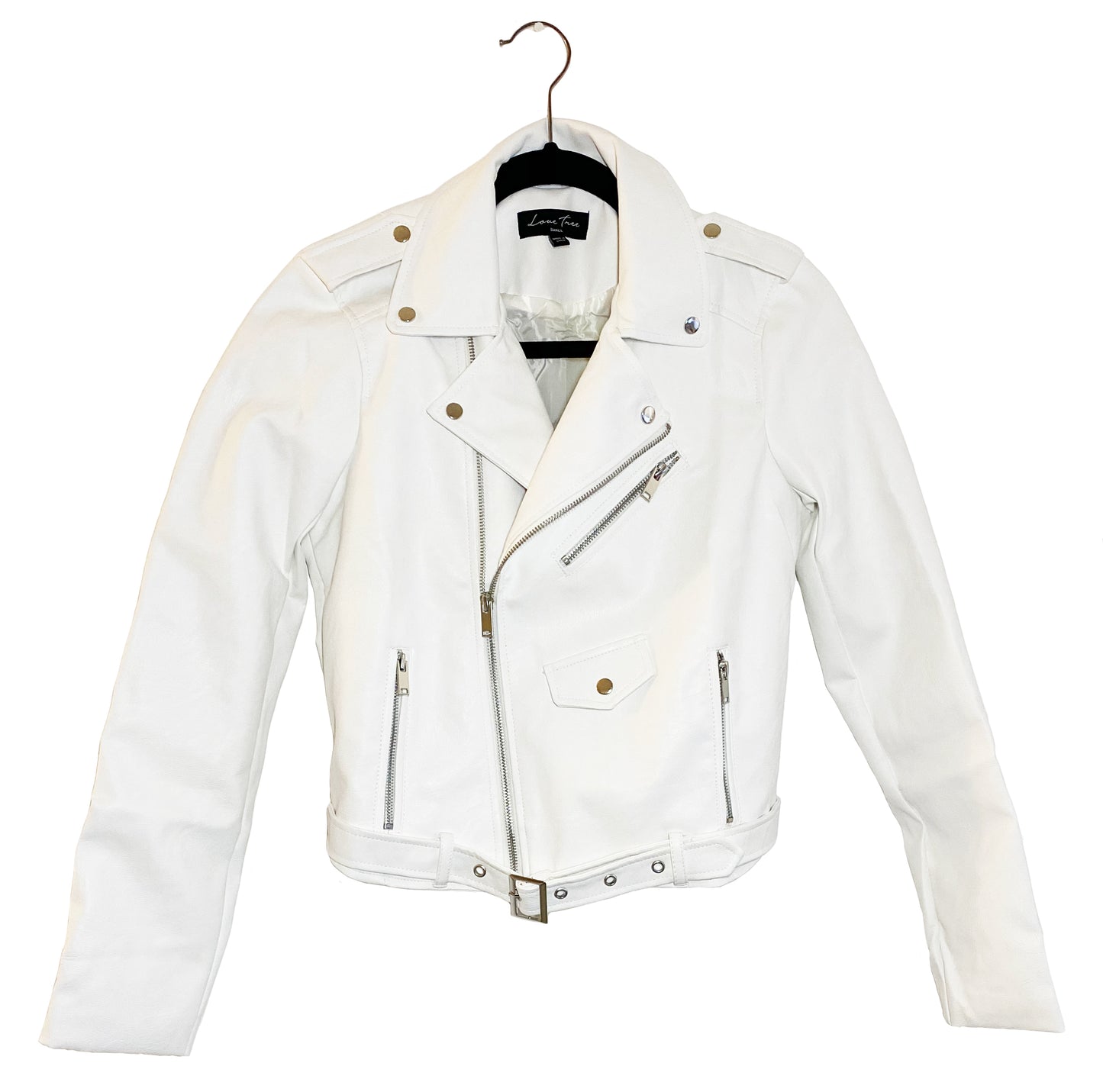 Women’s Faux Leather Moto Jacket - Classic Rider Zip up Belted Cropped Short Bicker Coat Lt8654jh