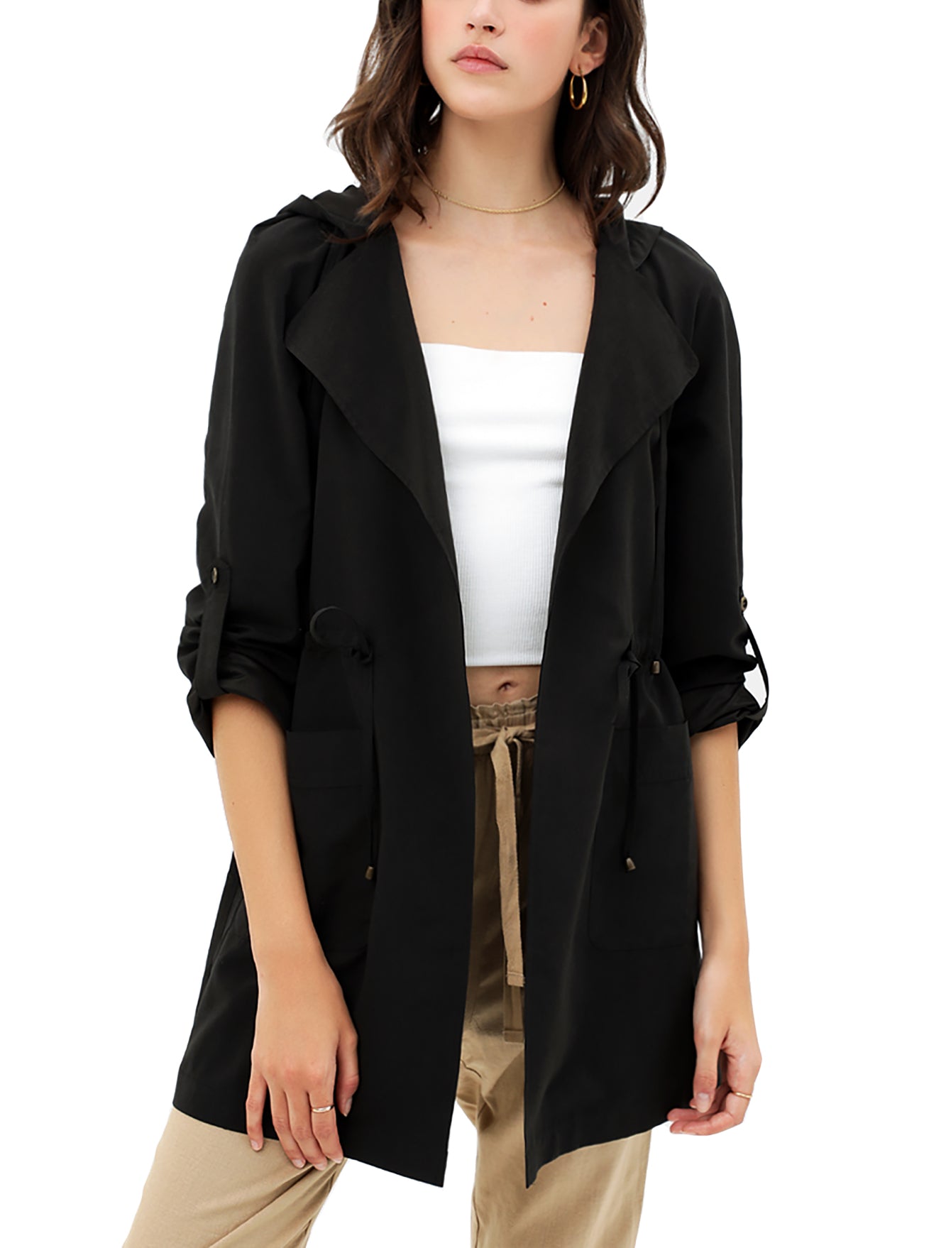 Women's Open Front Hoodie Jacket Cardigan - Oversized Trench Jacket Coat