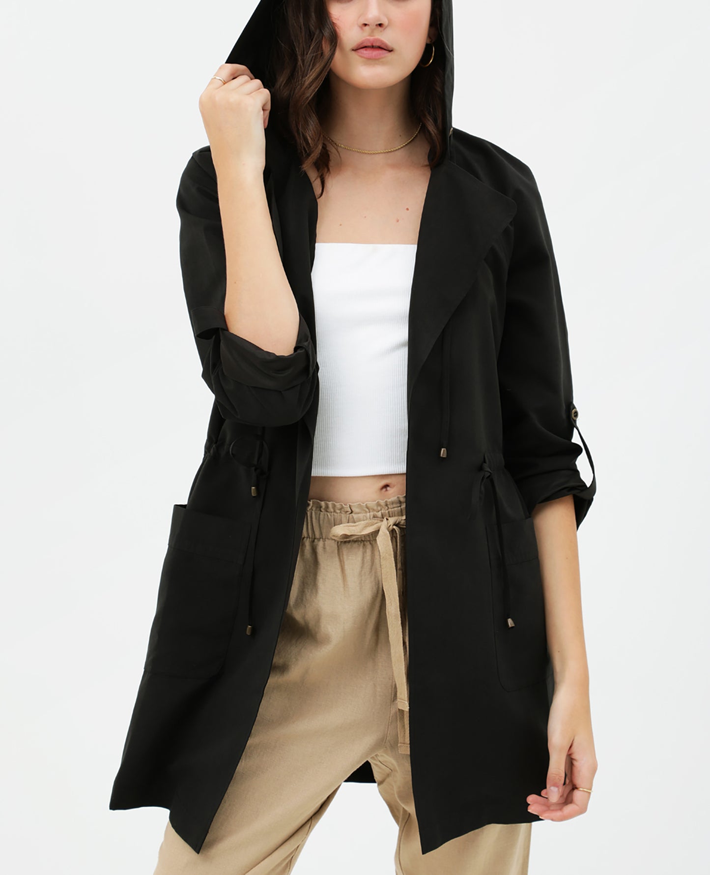 Women's Open Front Hoodie Jacket Cardigan - Oversized Trench Jacket Coat