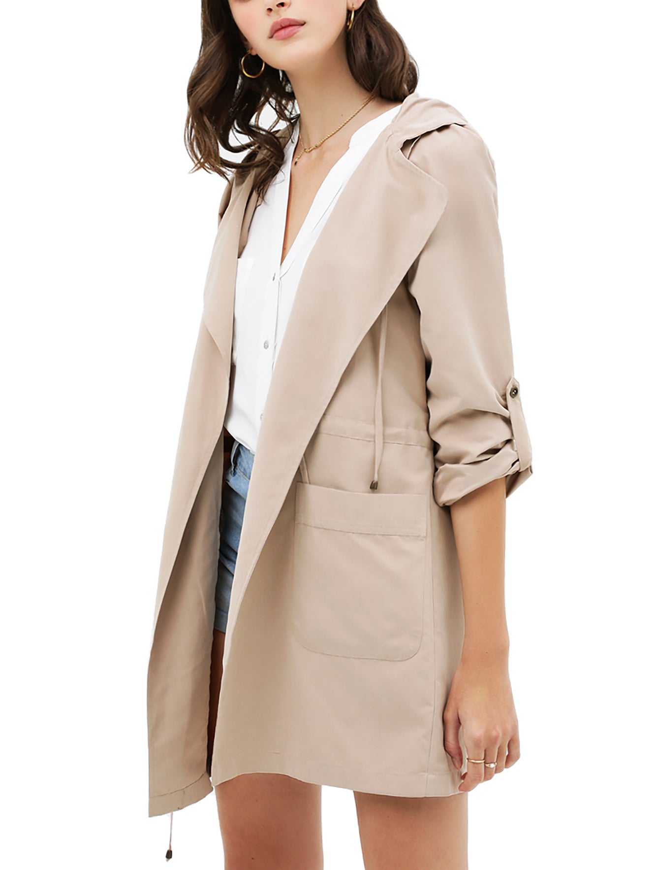 Women's Open Front Hoodie Jacket Cardigan - Oversized Trench Jacket Coat