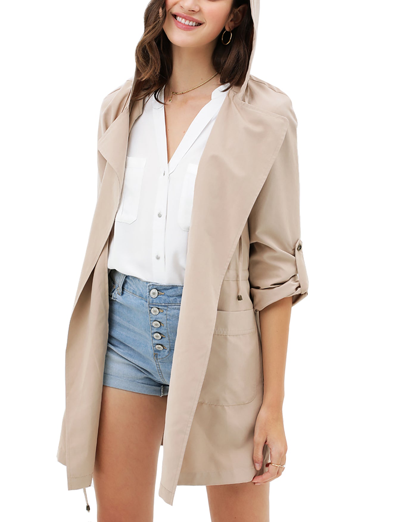 Women's Open Front Hoodie Jacket Cardigan - Oversized Trench Jacket Coat