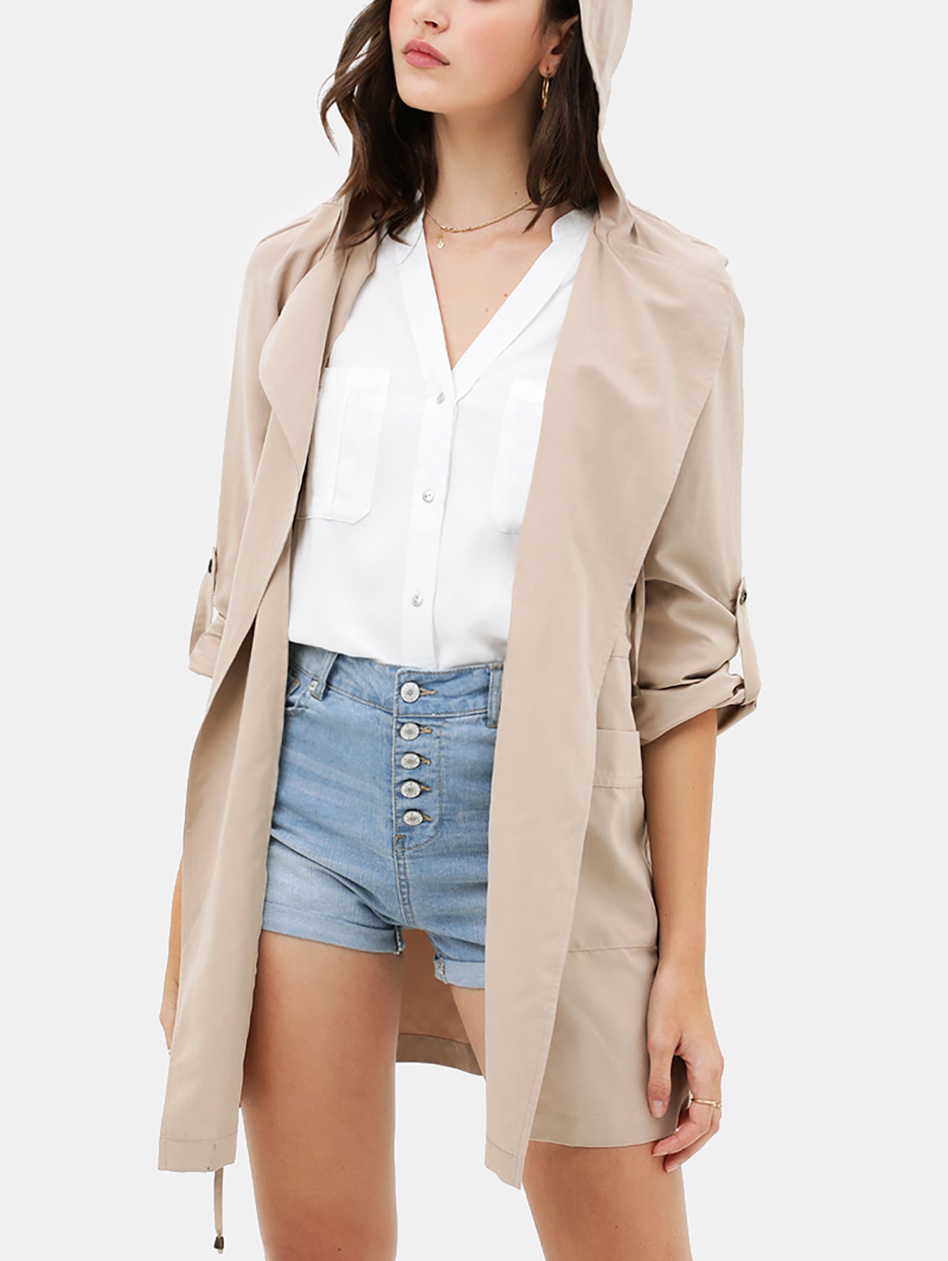 Women's Open Front Hoodie Jacket Cardigan - Oversized Trench Jacket Coat