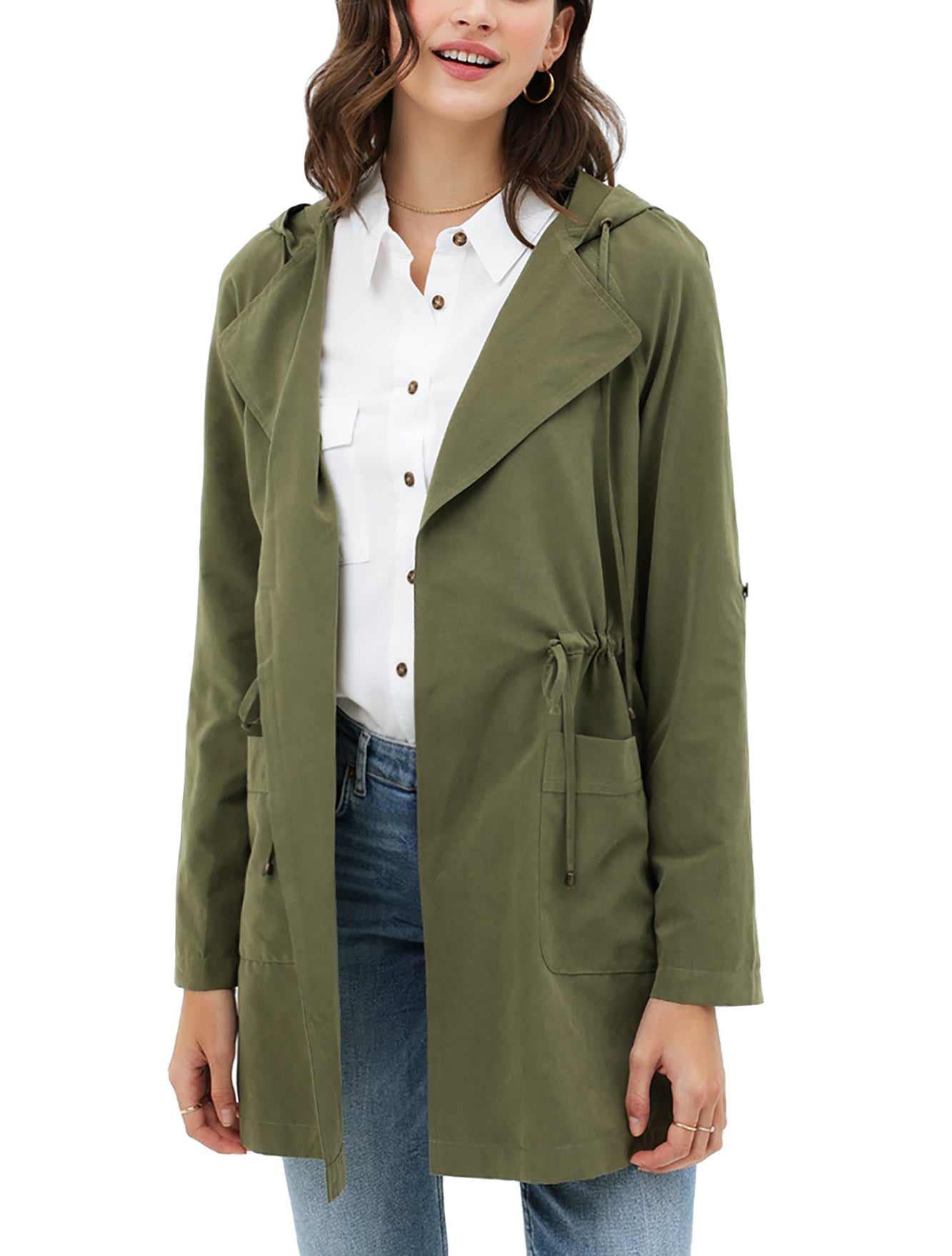 Women's Open Front Hoodie Jacket Cardigan - Oversized Trench Jacket Coat