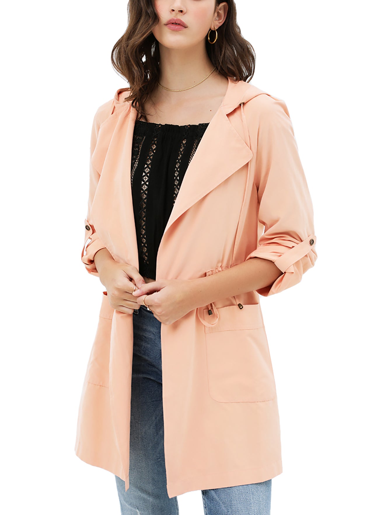 Women's Open Front Hoodie Jacket Cardigan - Oversized Trench Jacket Coat