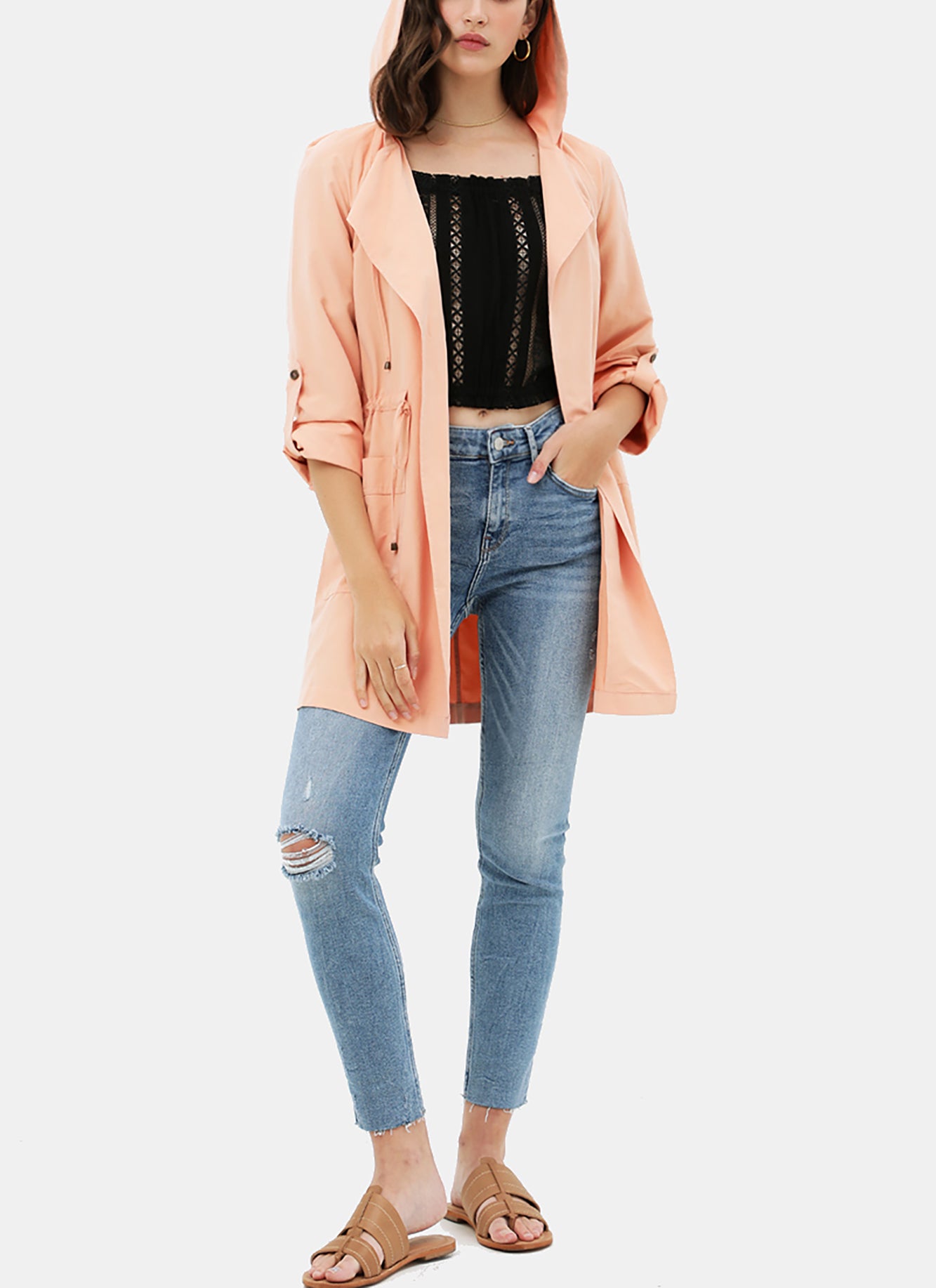 Women's Open Front Hoodie Jacket Cardigan - Oversized Trench Jacket Coat