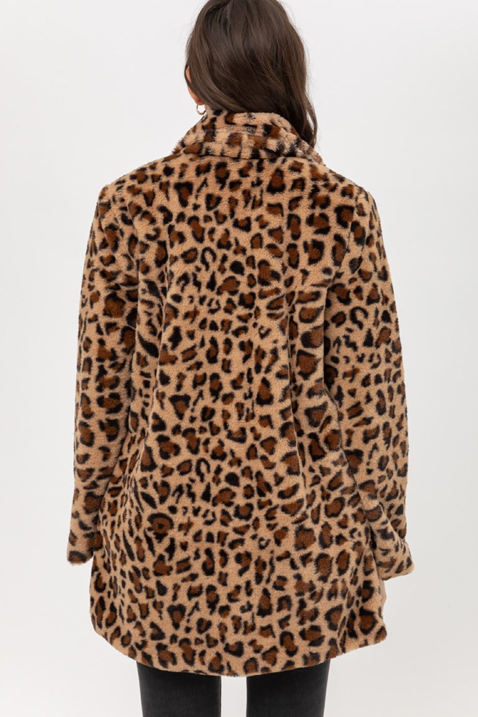 Women’s Faux Fur Open Front Jacket – Leopard Print Notch Collar Faux Fur Teddy Coat Lt8806jc