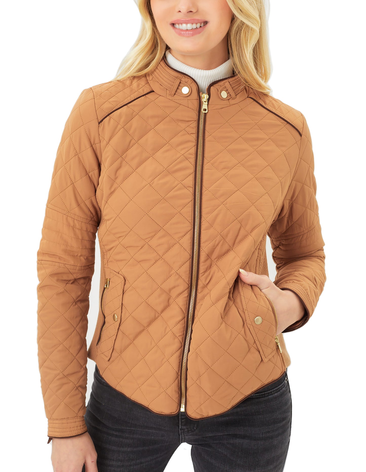 Women's Ultra Lightweight Quilted Padding Puffer Zip Up Bomber Jacket Lt8846js