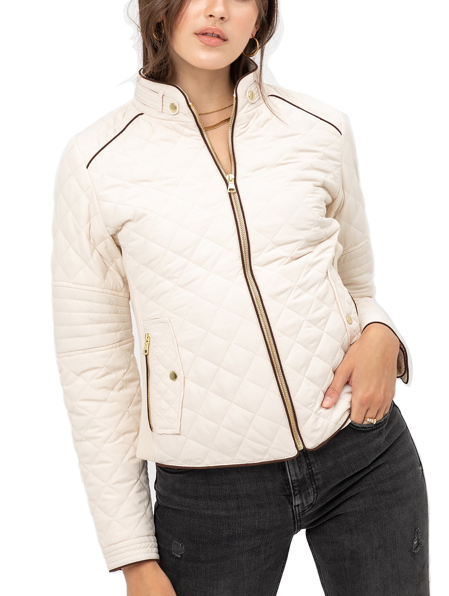 Women's Ultra Lightweight Quilted Padding Puffer Zip Up Bomber Jacket Lt8846js