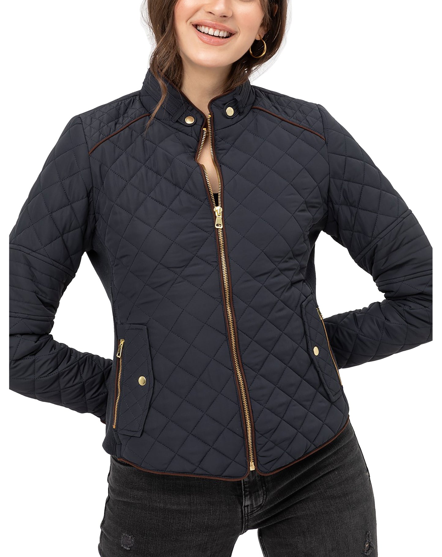 Women's Ultra Lightweight Quilted Padding Puffer Zip Up Bomber Jacket Lt8846js