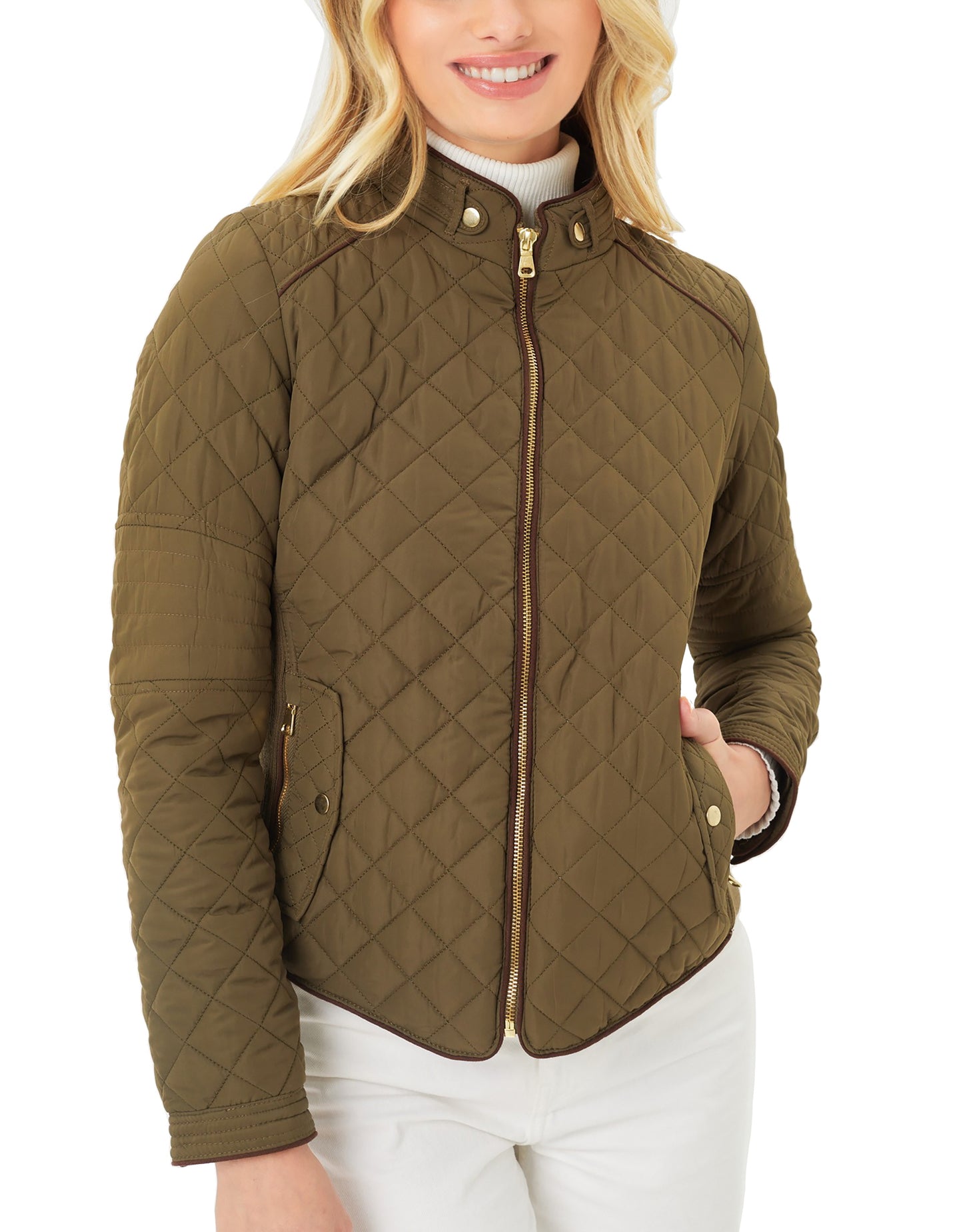 Women's Ultra Lightweight Quilted Padding Puffer Zip Up Bomber Jacket Lt8846js