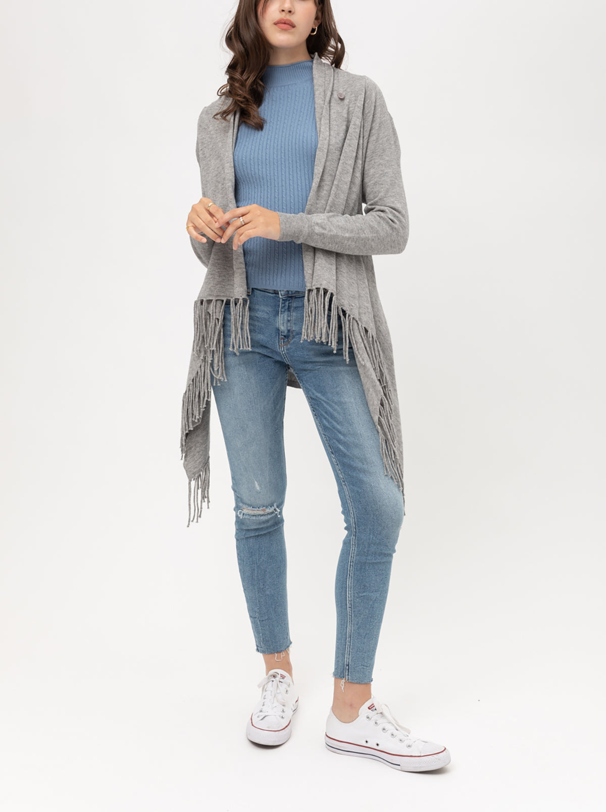 Women's Boho Open Front Sweater Cardigans - Fringed Draped Poncho Wrap Cardigan