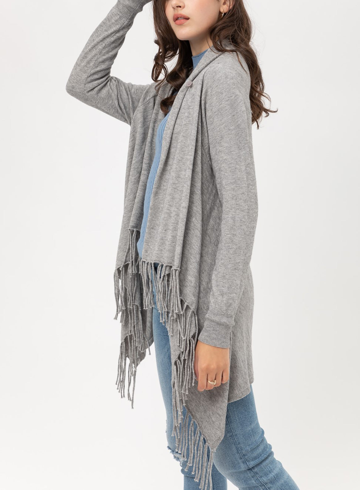 Women's Boho Open Front Sweater Cardigans - Fringed Draped Poncho Wrap Cardigan