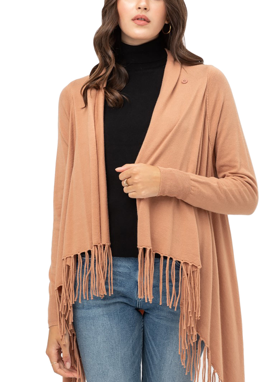 Women's Boho Open Front Sweater Cardigans - Fringed Draped Poncho Wrap Cardigan