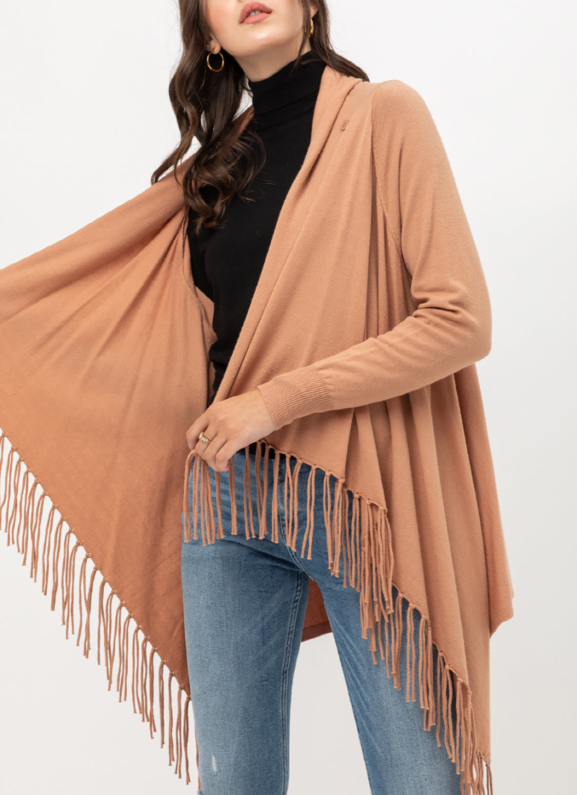 Women's Boho Open Front Sweater Cardigans - Fringed Draped Poncho Wrap Cardigan