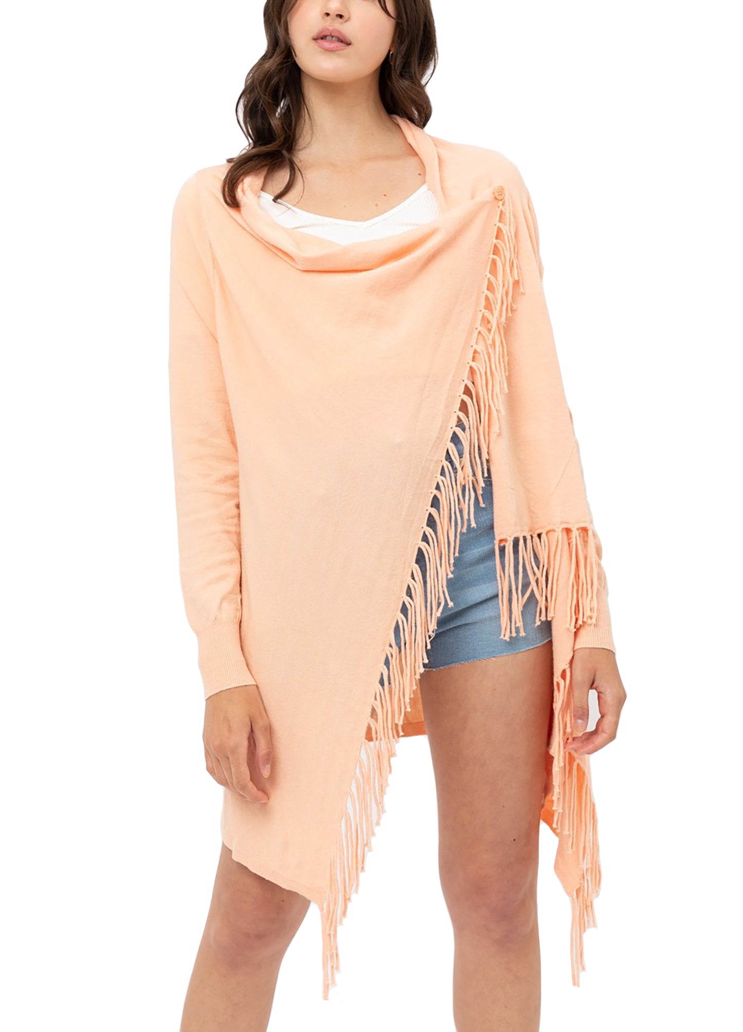 Women's Boho Open Front Sweater Cardigans - Fringed Draped Poncho Wrap Cardigan