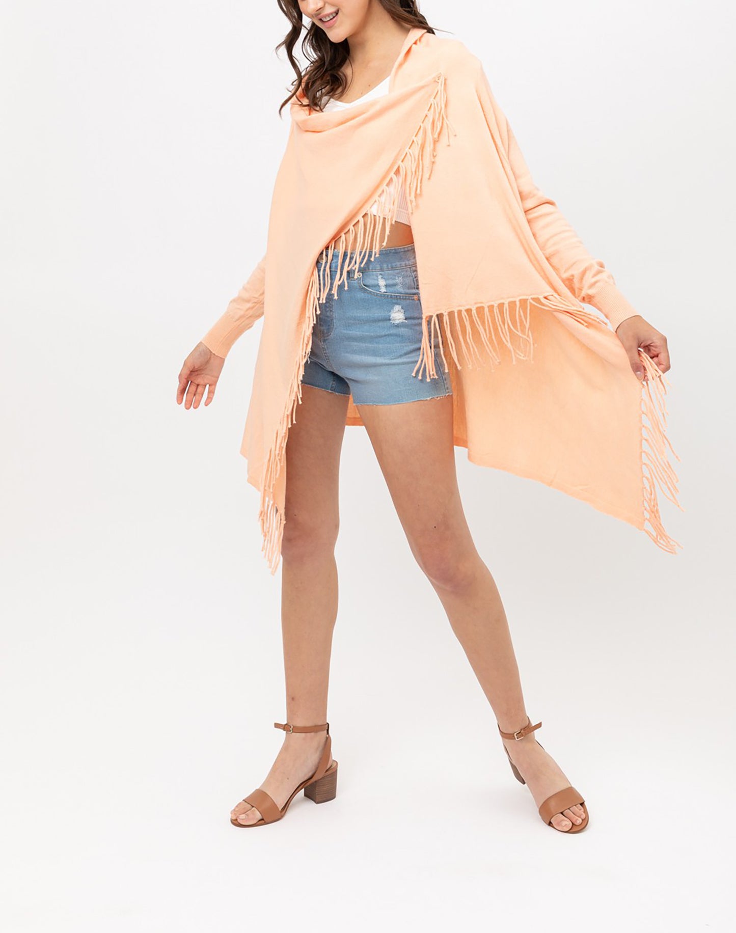 Women's Boho Open Front Sweater Cardigans - Fringed Draped Poncho Wrap Cardigan