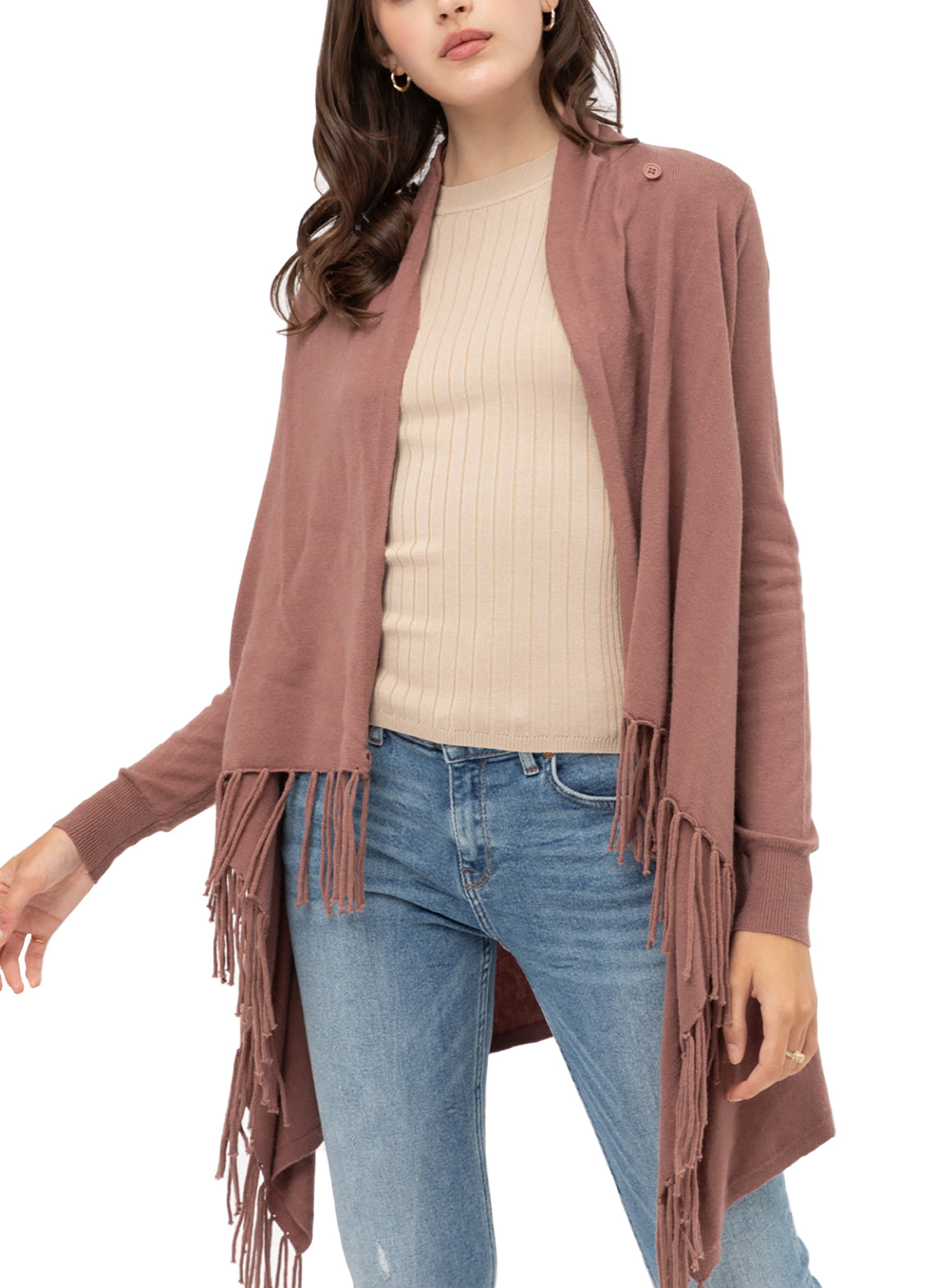 Women's Boho Open Front Sweater Cardigans - Fringed Draped Poncho Wrap Cardigan