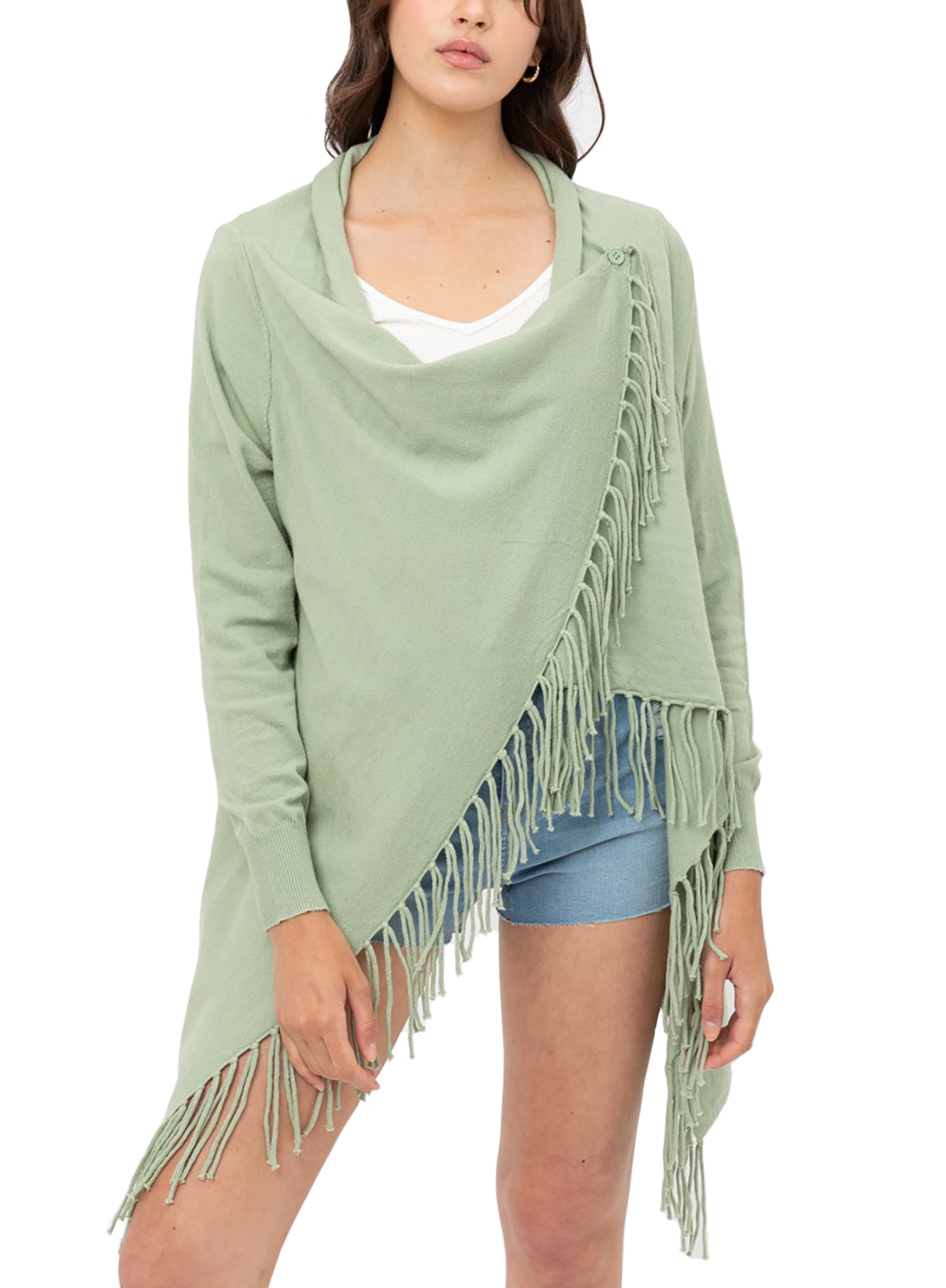 Women's Boho Open Front Sweater Cardigans - Fringed Draped Poncho Wrap Cardigan