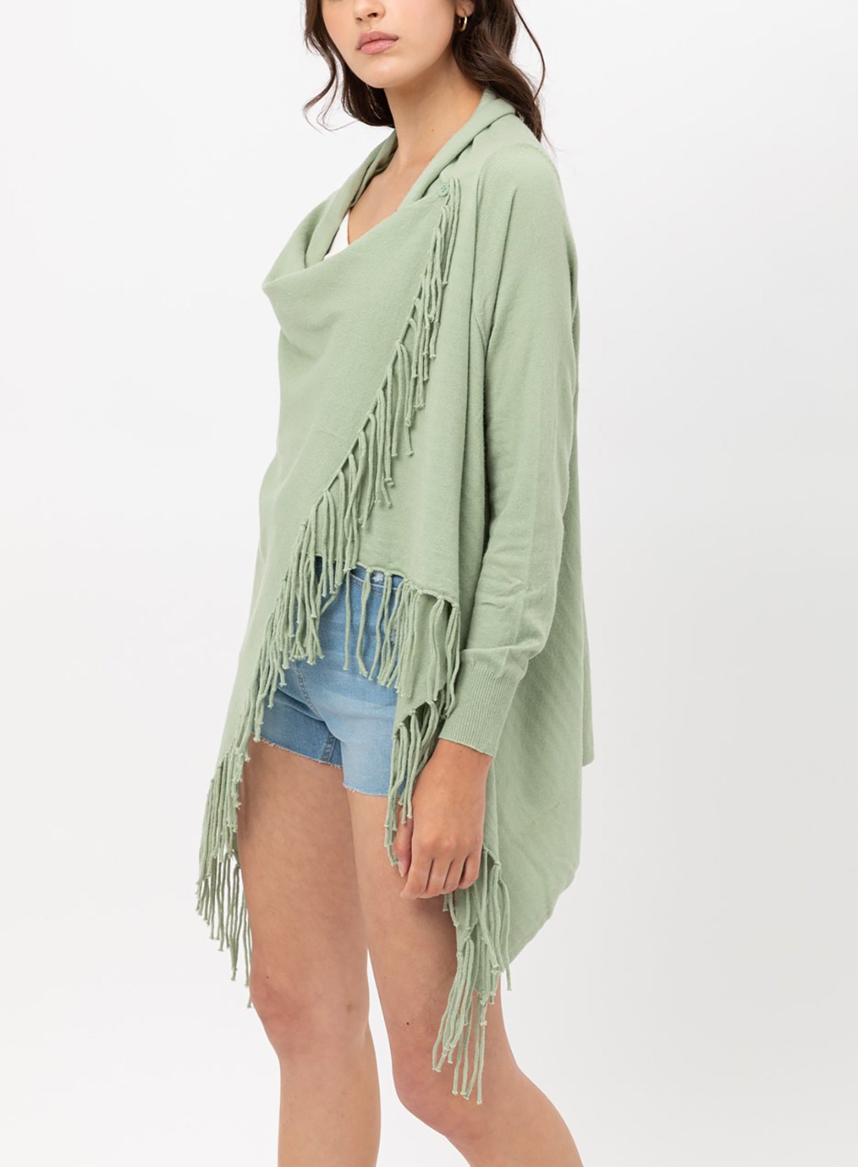 Women's Boho Open Front Sweater Cardigans - Fringed Draped Poncho Wrap Cardigan